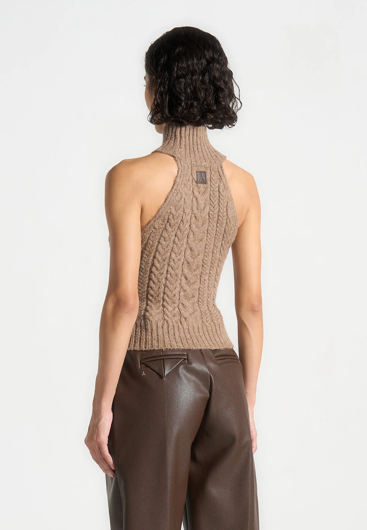 Halter Cable Knit Wool Top with Tie - Taupe sold by Maniere De Voir product image thumbnail 5