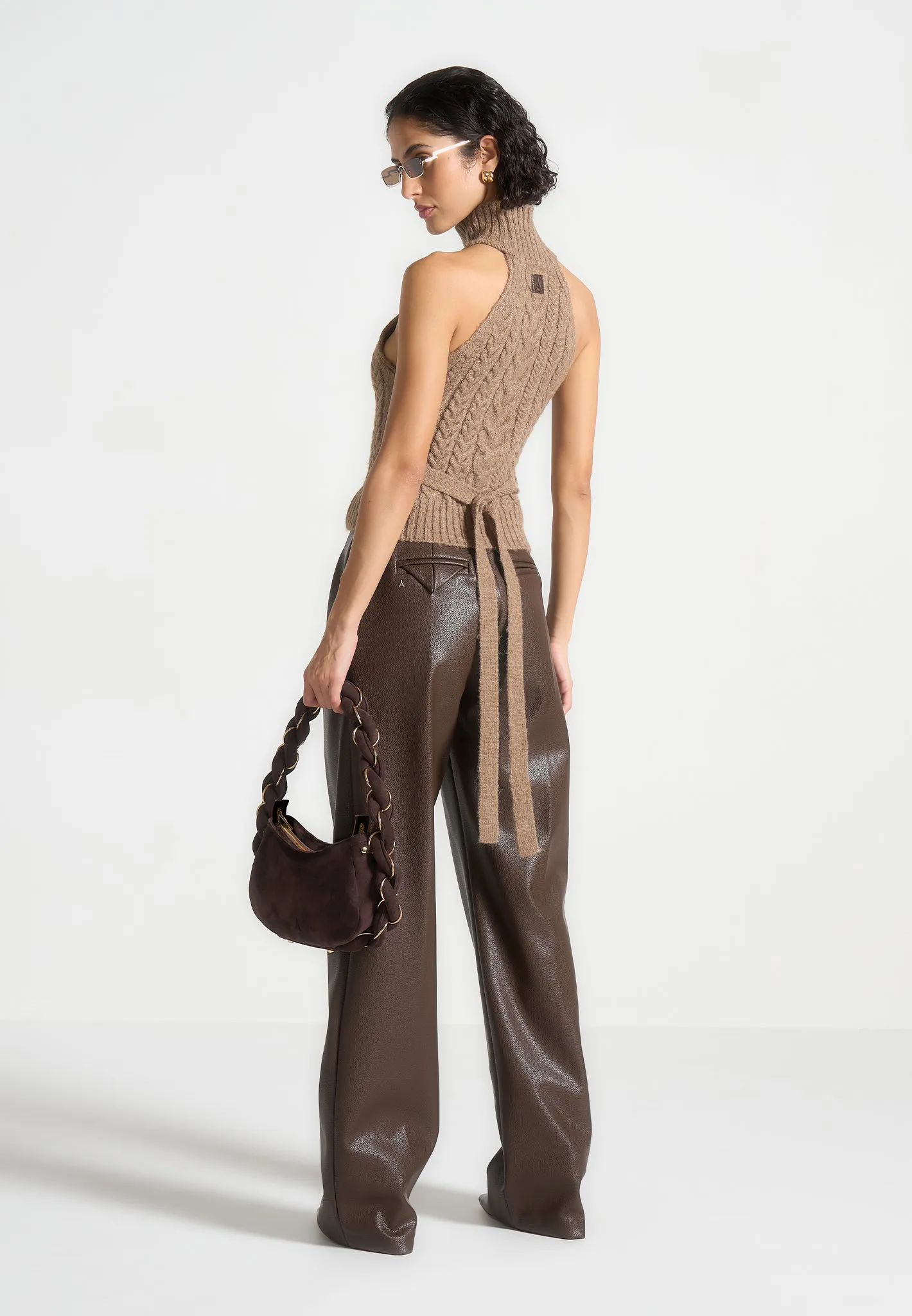 Halter Cable Knit Wool Top with Tie - Taupe sold by Maniere De Voir product image thumbnail 3