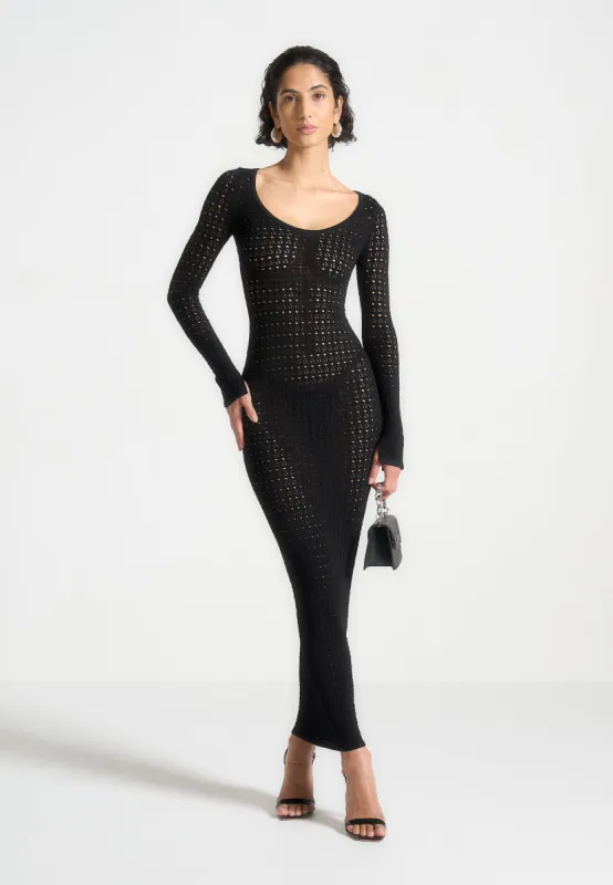 Knitted Scoop Neck Maxi Dress - Black sold by Maniere De Voir
