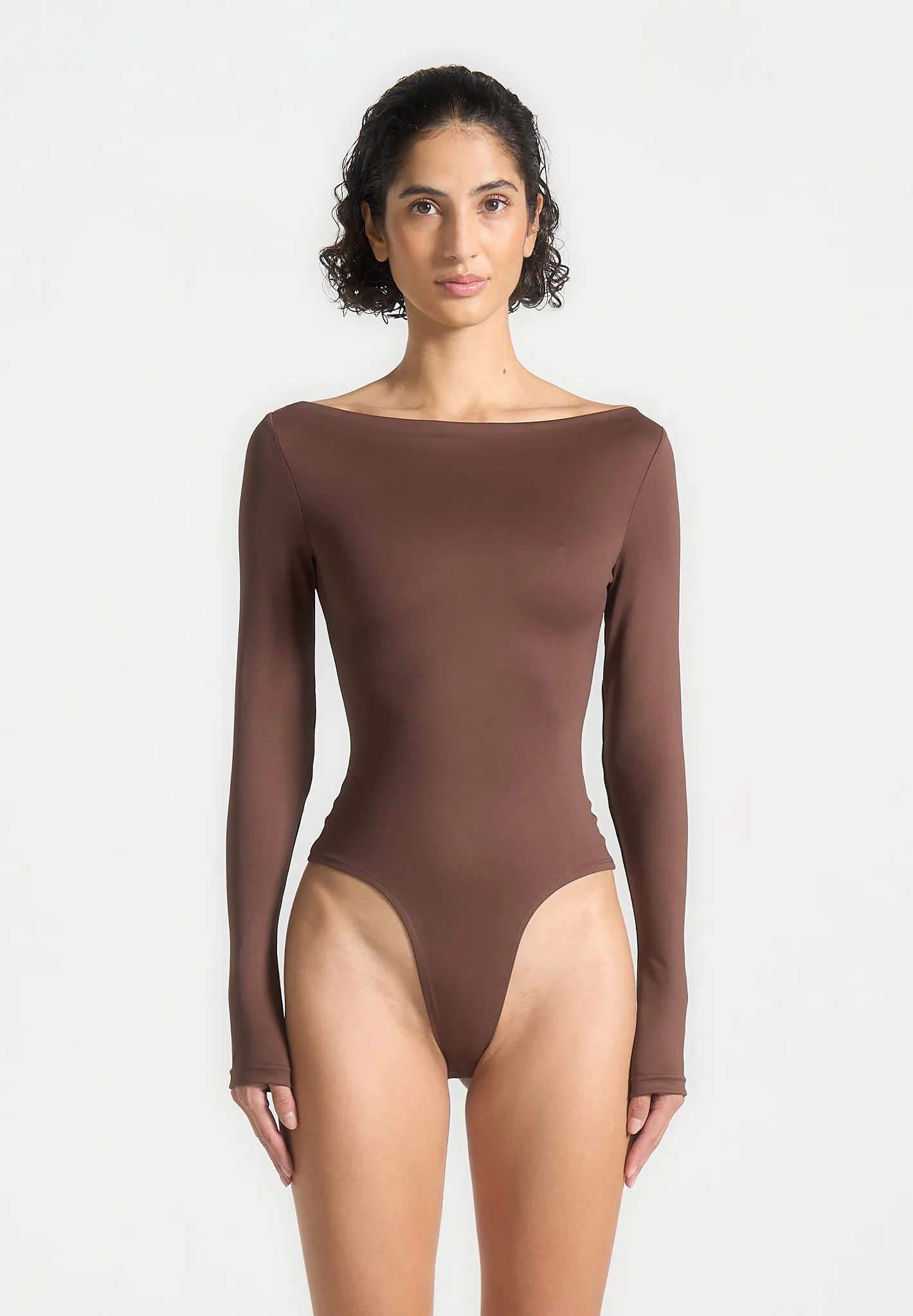 Eva - Boat Neck Bodysuit - Brown sold by Maniere De Voir