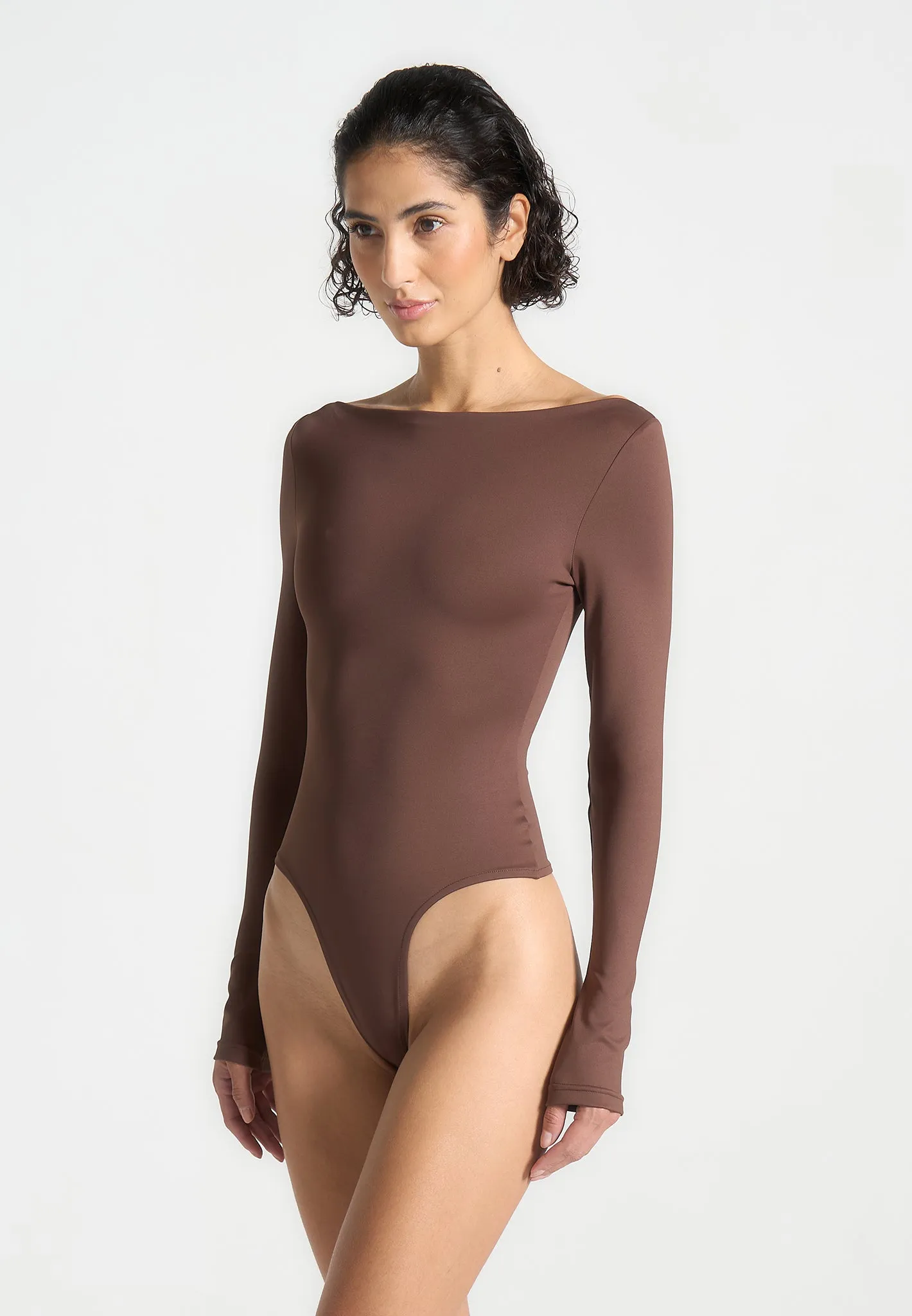 Eva - Boat Neck Bodysuit - Brown sold by Maniere De Voir product image thumbnail 3
