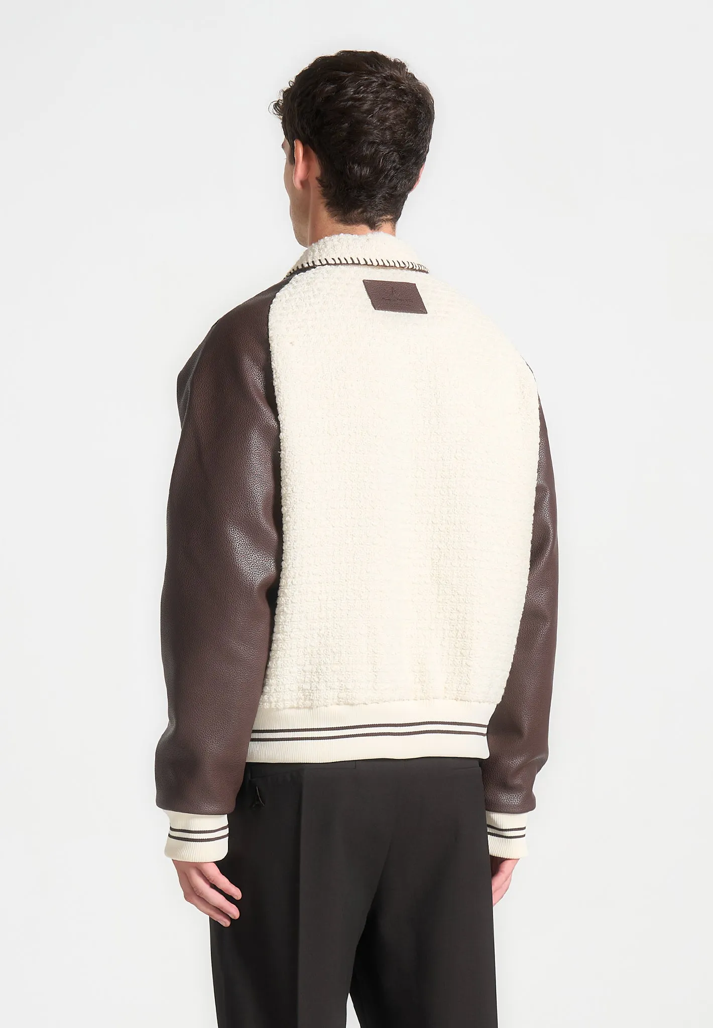 Tweed & Leather Varsity Jacket - Cream/Brown sold by Maniere De Voir product image thumbnail 5