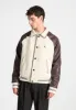 Tweed & Leather Varsity Jacket - Cream/Brown sold by Maniere De Voir