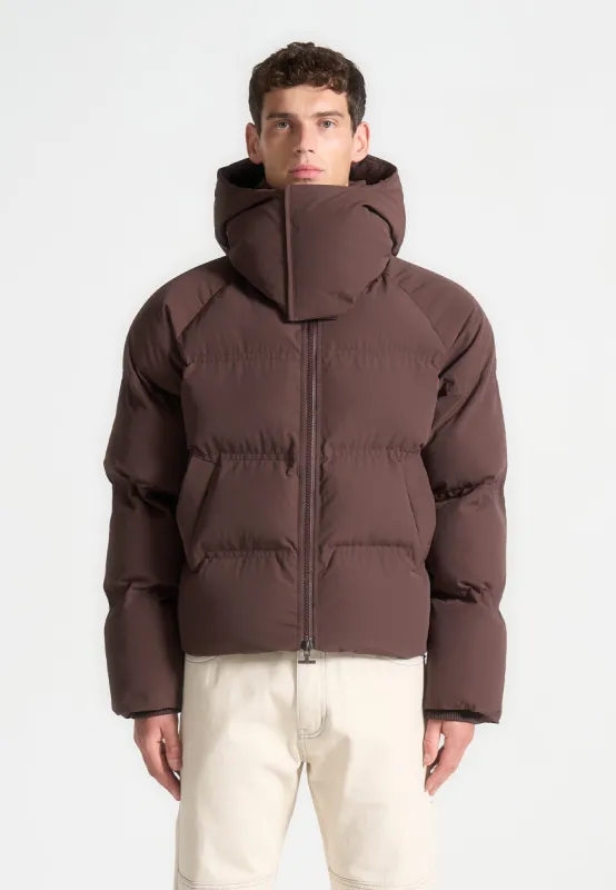 Cropped Raglan Wrap Neck Puffer Jacket - Brown sold by Maniere De Voir