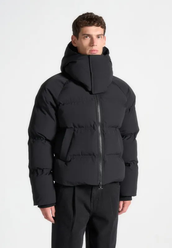 Cropped Raglan Wrap Neck Puffer Jacket - Black sold by Maniere De Voir