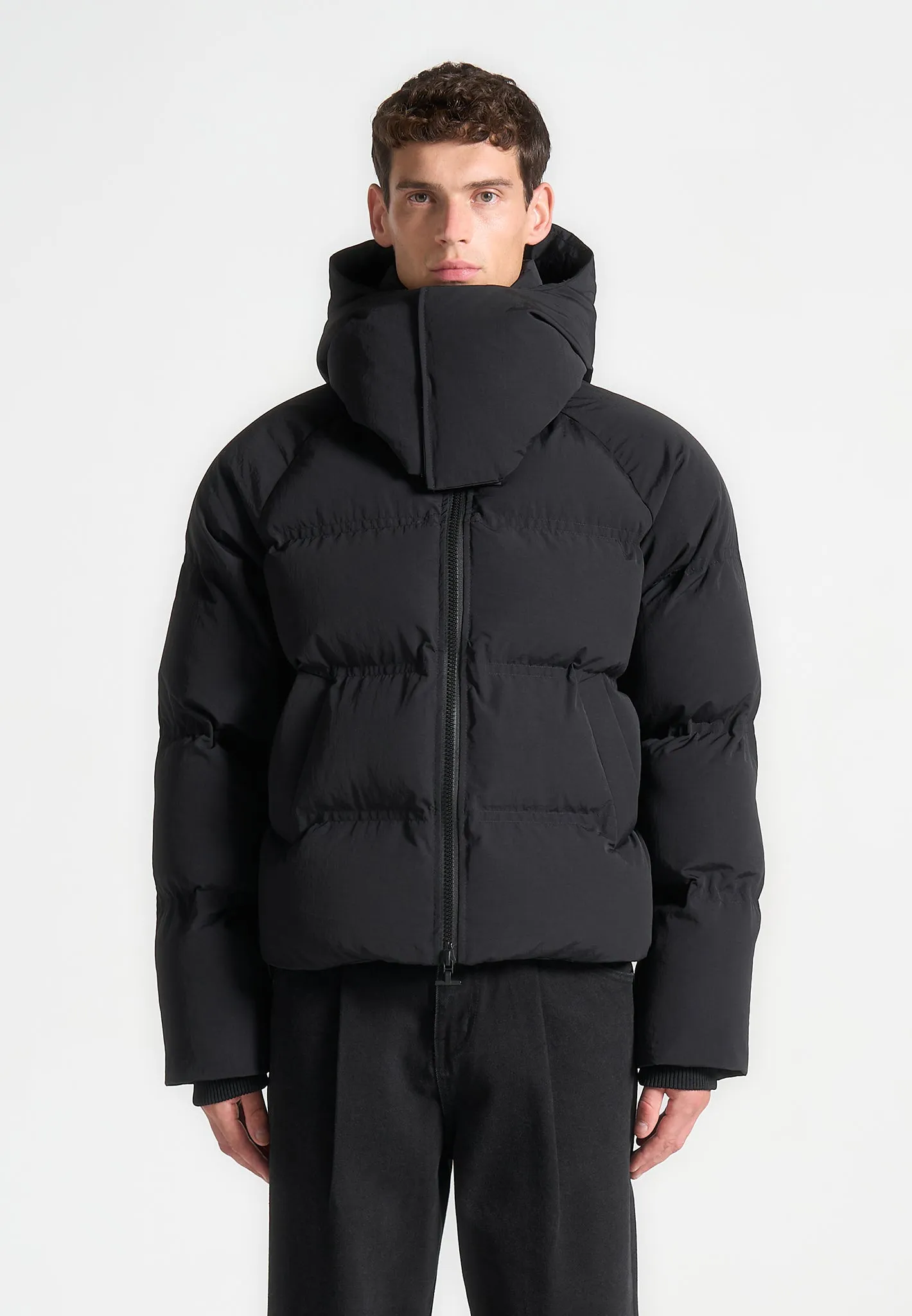 Cropped Raglan Wrap Neck Puffer Jacket - Black sold by Maniere De Voir product image thumbnail 4
