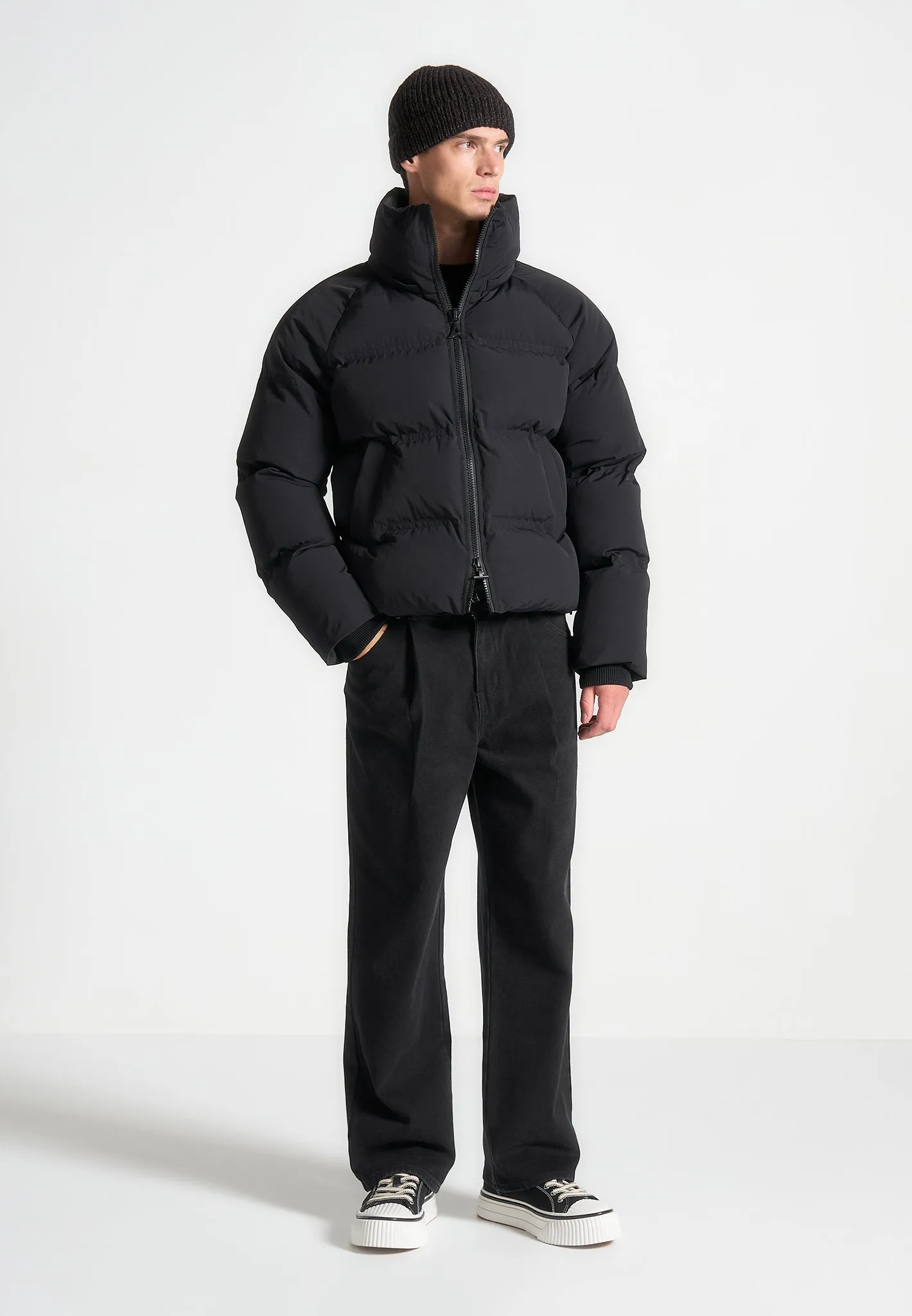 Cropped Raglan Wrap Neck Puffer Jacket - Black sold by Maniere De Voir product image thumbnail 2