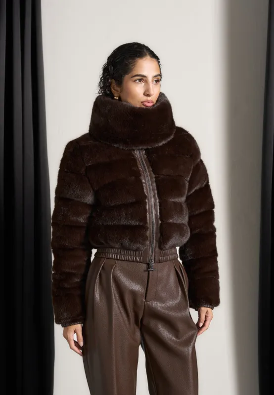 Plush Ribbed Jacket with Neck Scarf - Brown sold by Maniere De Voir