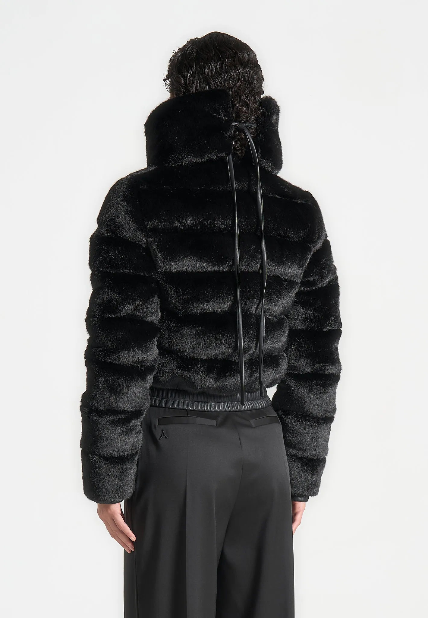 Plush Ribbed Jacket with Neck Scarf - Black sold by Maniere De Voir product image thumbnail 5