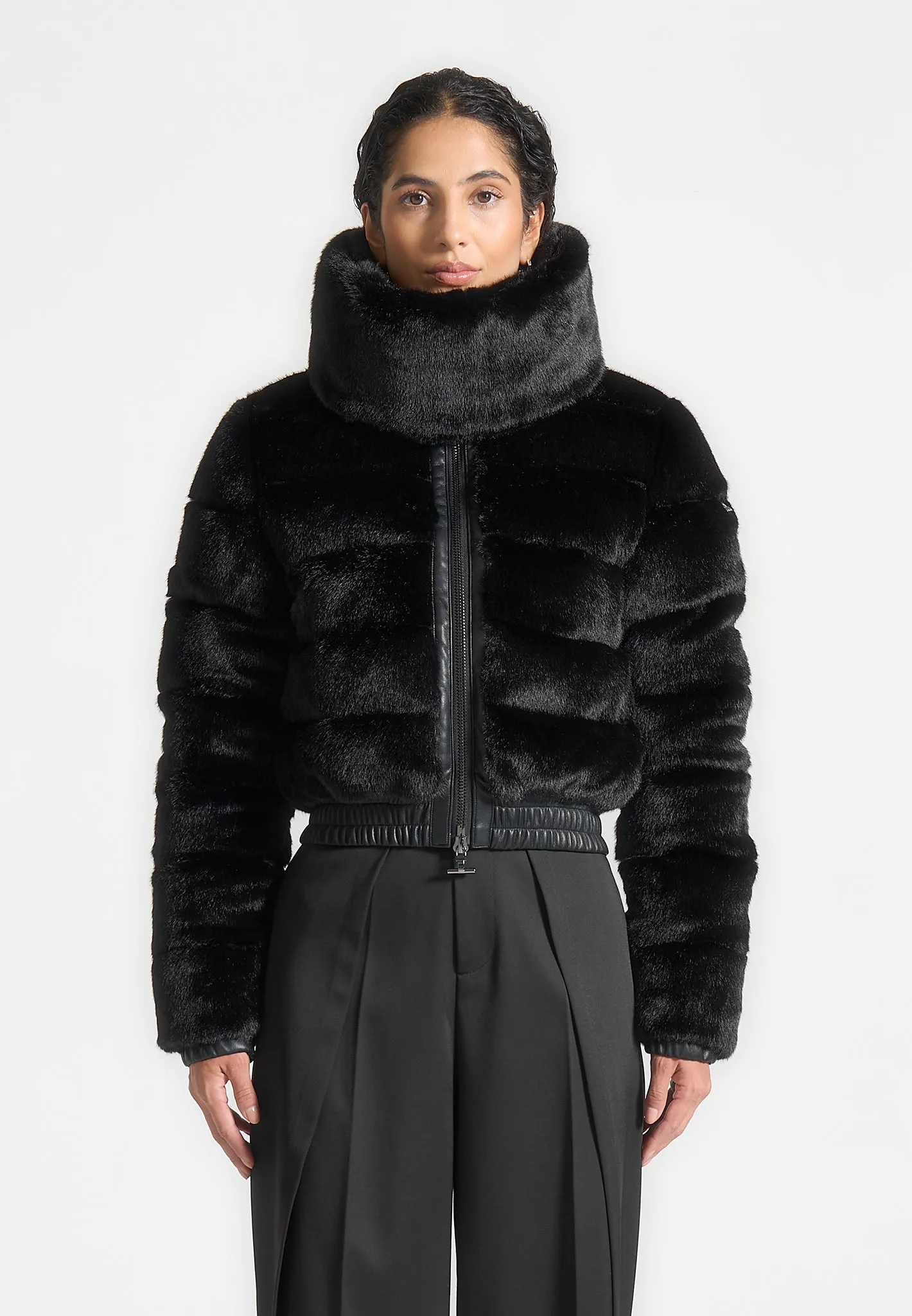 Plush Ribbed Jacket with Neck Scarf - Black sold by Maniere De Voir product image thumbnail 3