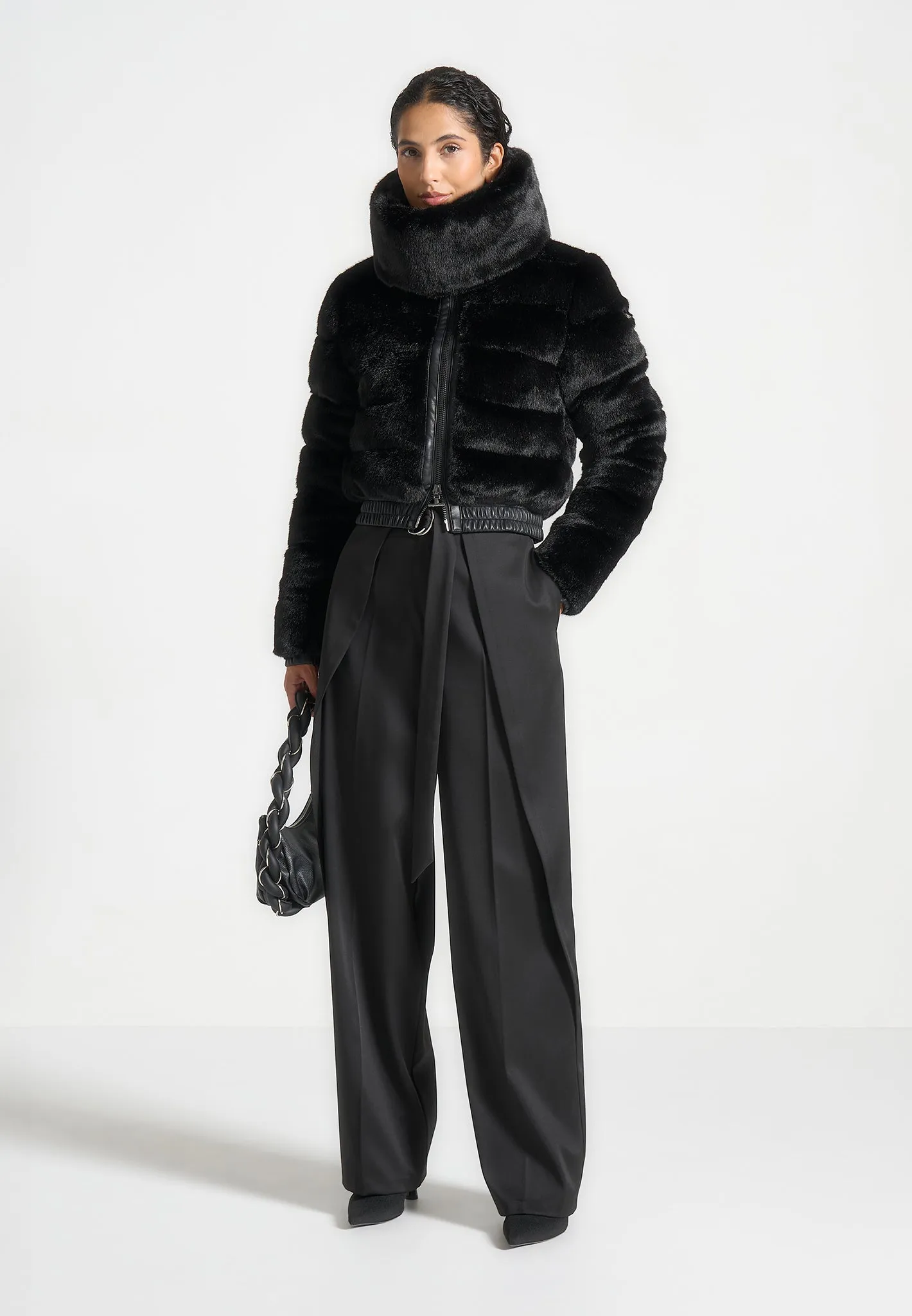 Plush Ribbed Jacket with Neck Scarf - Black sold by Maniere De Voir product image thumbnail 4