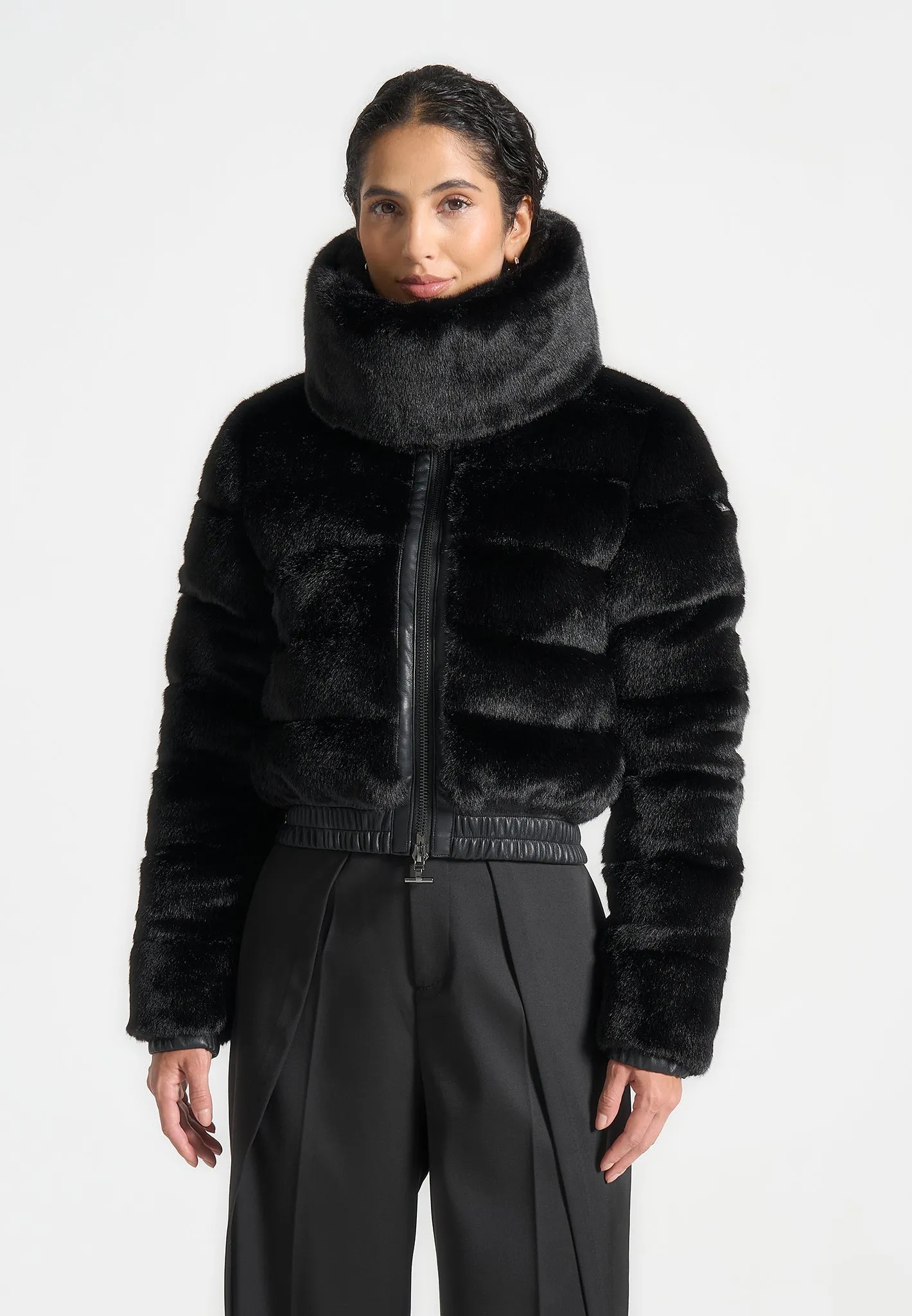 Plush Ribbed Jacket with Neck Scarf - Black sold by Maniere De Voir