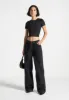 Faye - Wide Mid Rise Jeans with Tie Waist - Washed Black sold by Maniere De Voir