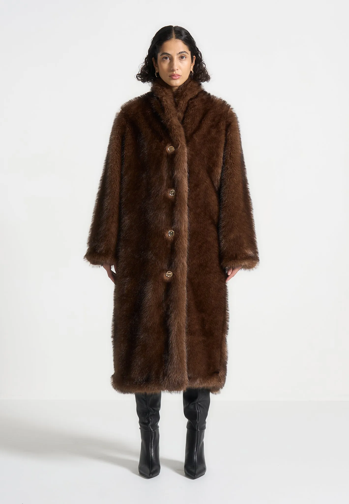 Fur Oversized Coat with Scarf - Brown sold by Maniere De Voir product image thumbnail 4