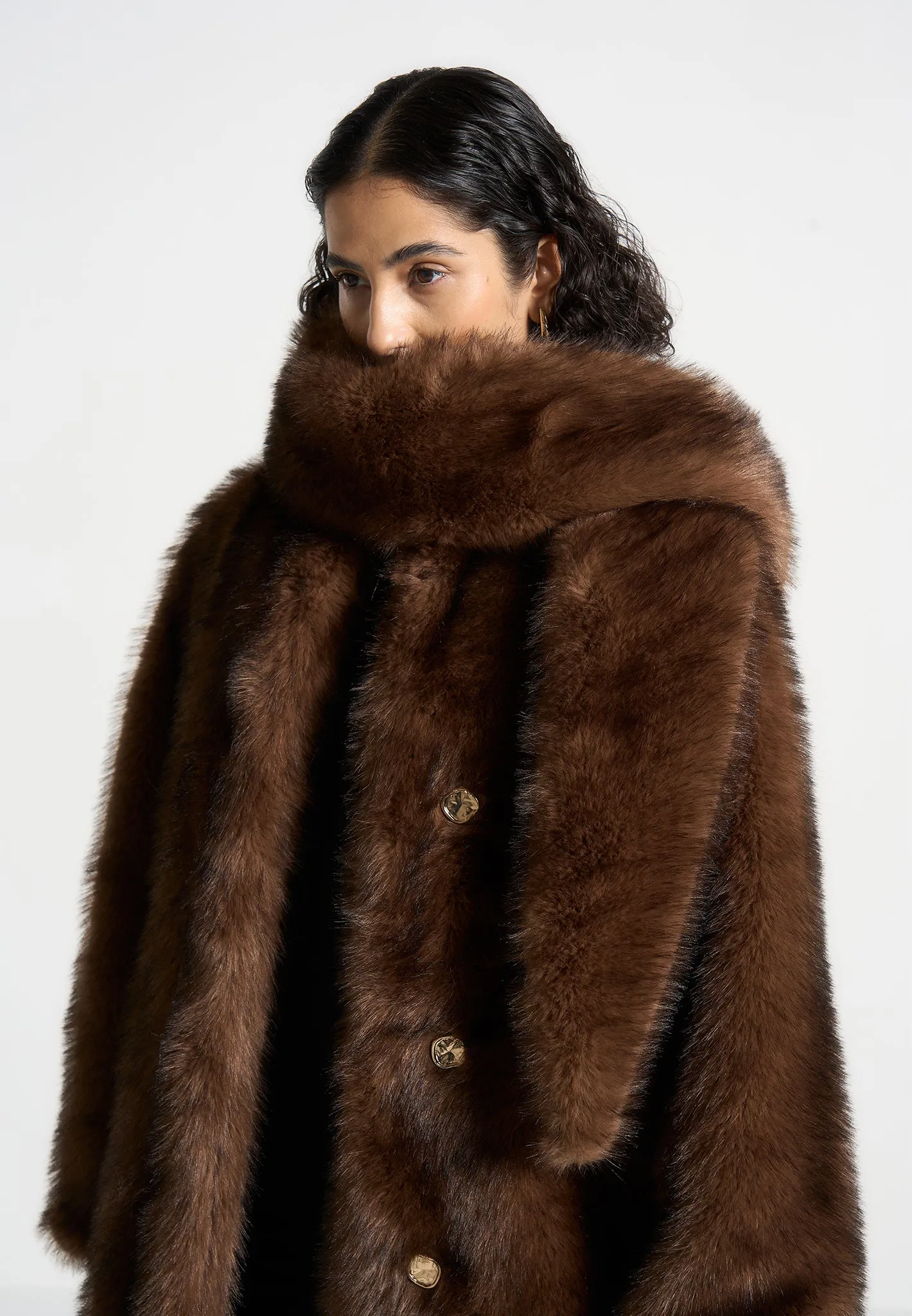 Fur Oversized Coat with Scarf - Brown sold by Maniere De Voir product image thumbnail 2