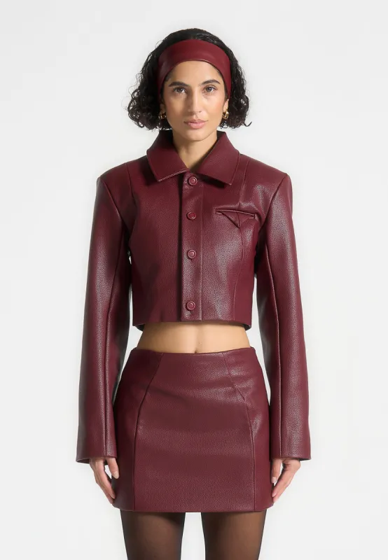 Wide Shoulder Pebbled Leather Jacket - Wine Red sold by Maniere De Voir