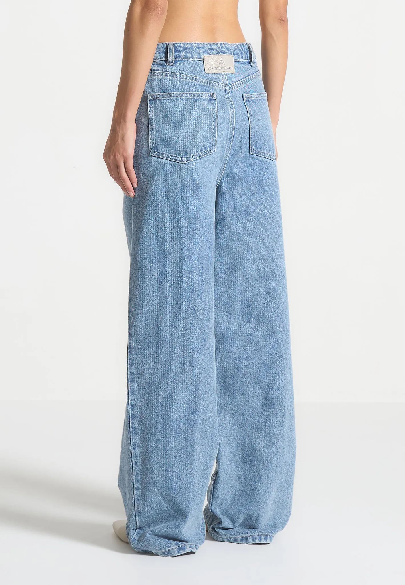 Faye - Wide Mid Rise Jeans with Tie Waist - Mid Blue sold by Maniere De Voir product image thumbnail 5