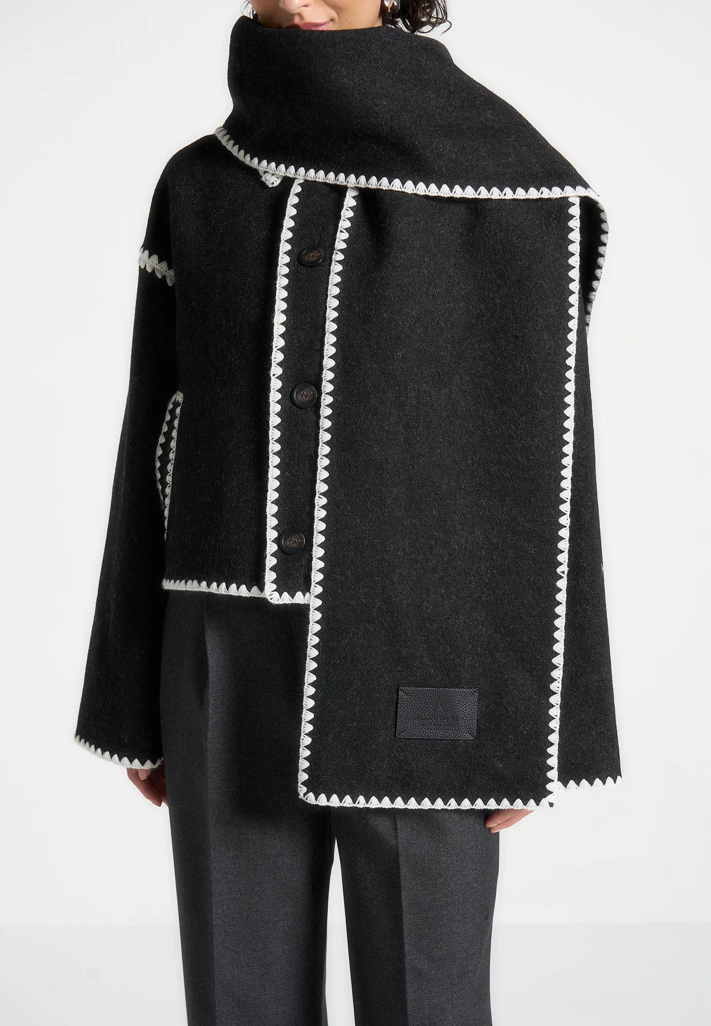Manel - Wool Blanket Stitch Jacket with Scarf - Black sold by Maniere De Voir product image thumbnail 5