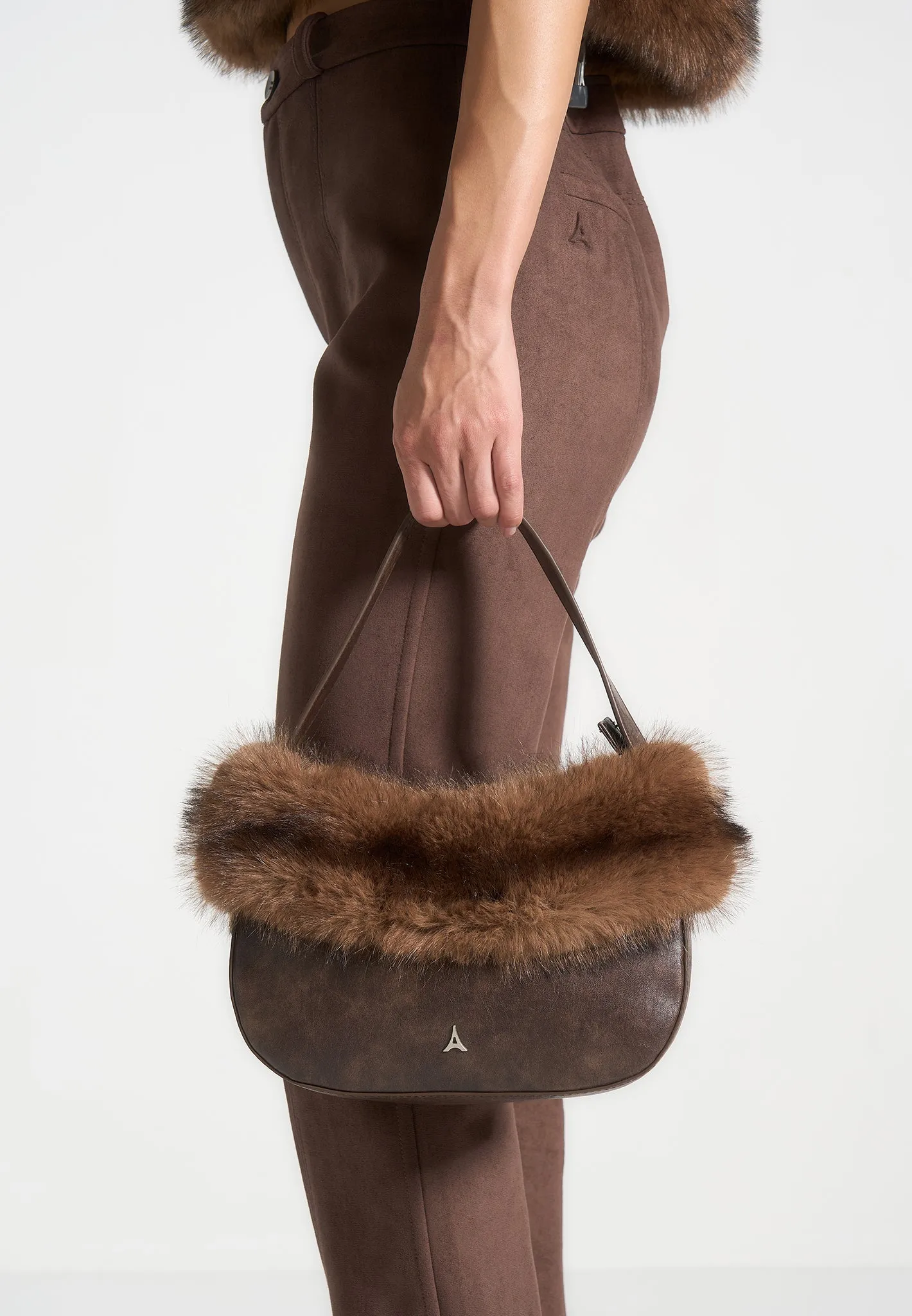 Briony - Vintage Leather and Fur Handbag - Brown sold by Maniere De Voir product image thumbnail 5