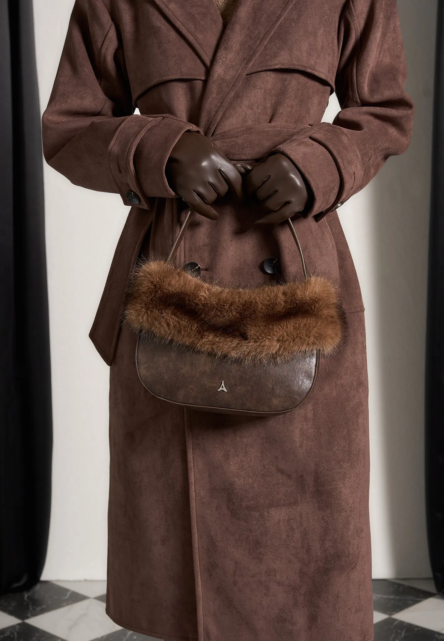 Briony - Vintage Leather and Fur Handbag - Brown sold by Maniere De Voir product image thumbnail 2