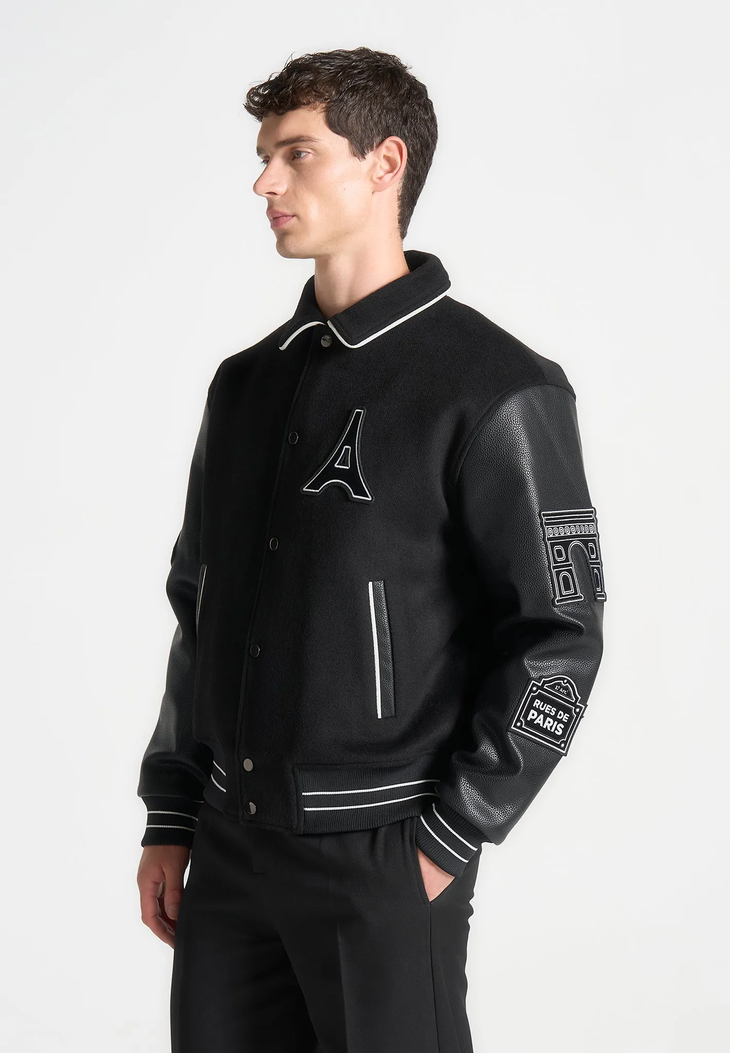 Oscar - Mona Lisa Wool Blend Varsity Jacket - Black sold by Maniere De Voir product image thumbnail 5