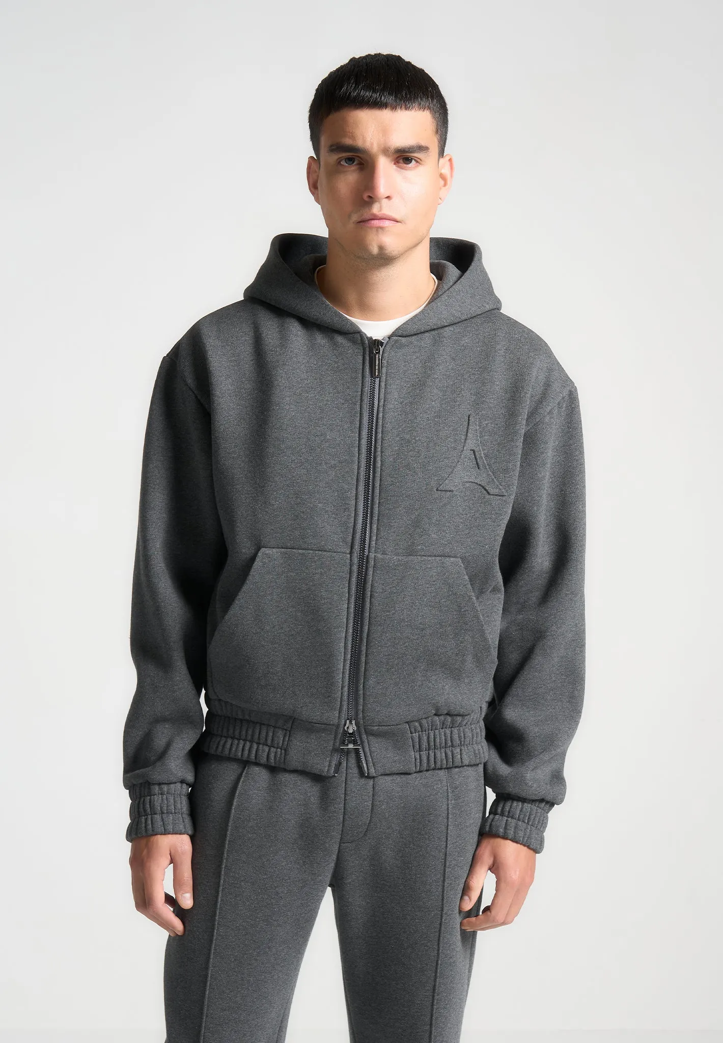 Kevin - Embossed Zip Hoodie - Dark Grey sold by Maniere De Voir product image thumbnail 4