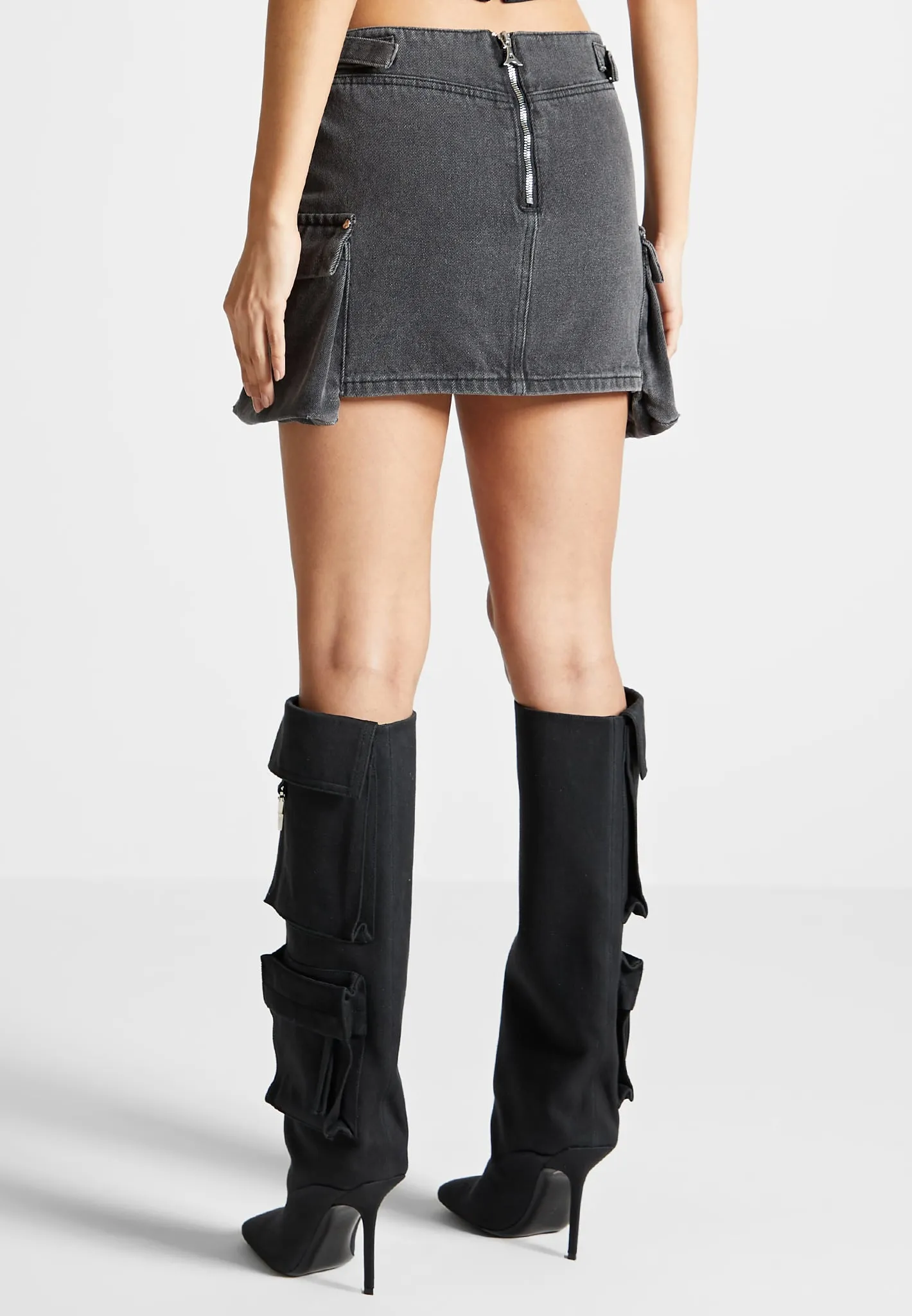 Denim Cargo Mini Skirt - Washed Black sold by Maniere De Voir product image thumbnail 5