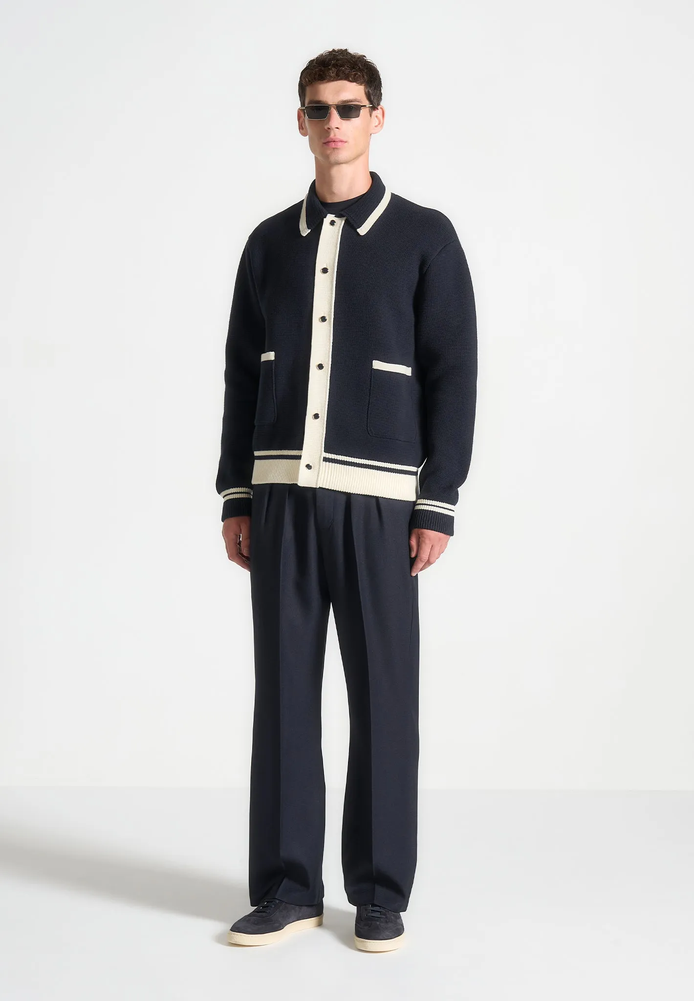 Julien - Classic Combed Cotton Knit Cardigan - Navy sold by Maniere De Voir product image thumbnail 2