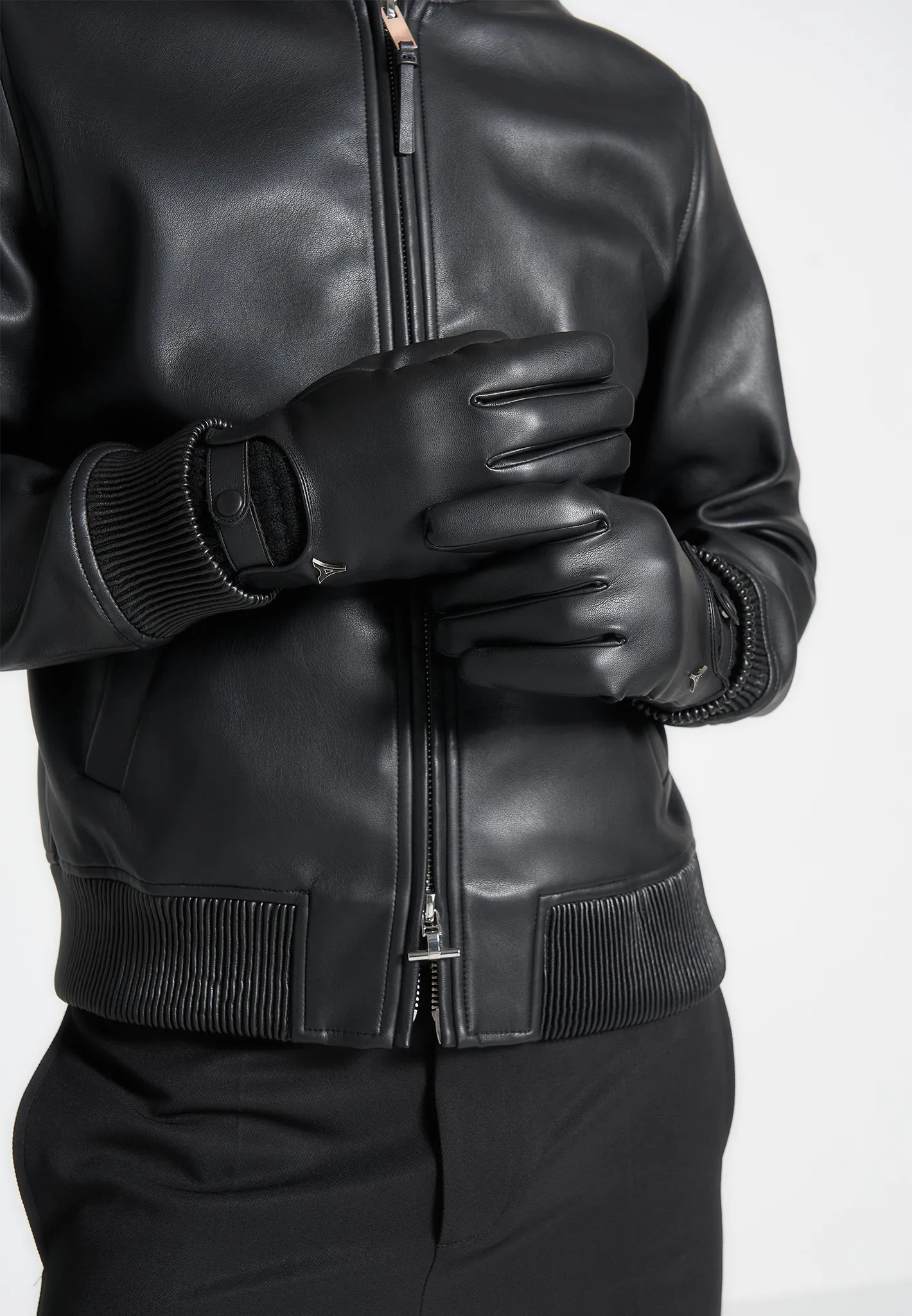 Leather and Ribbed Knit Gloves - Black sold by Maniere De Voir product image thumbnail 2