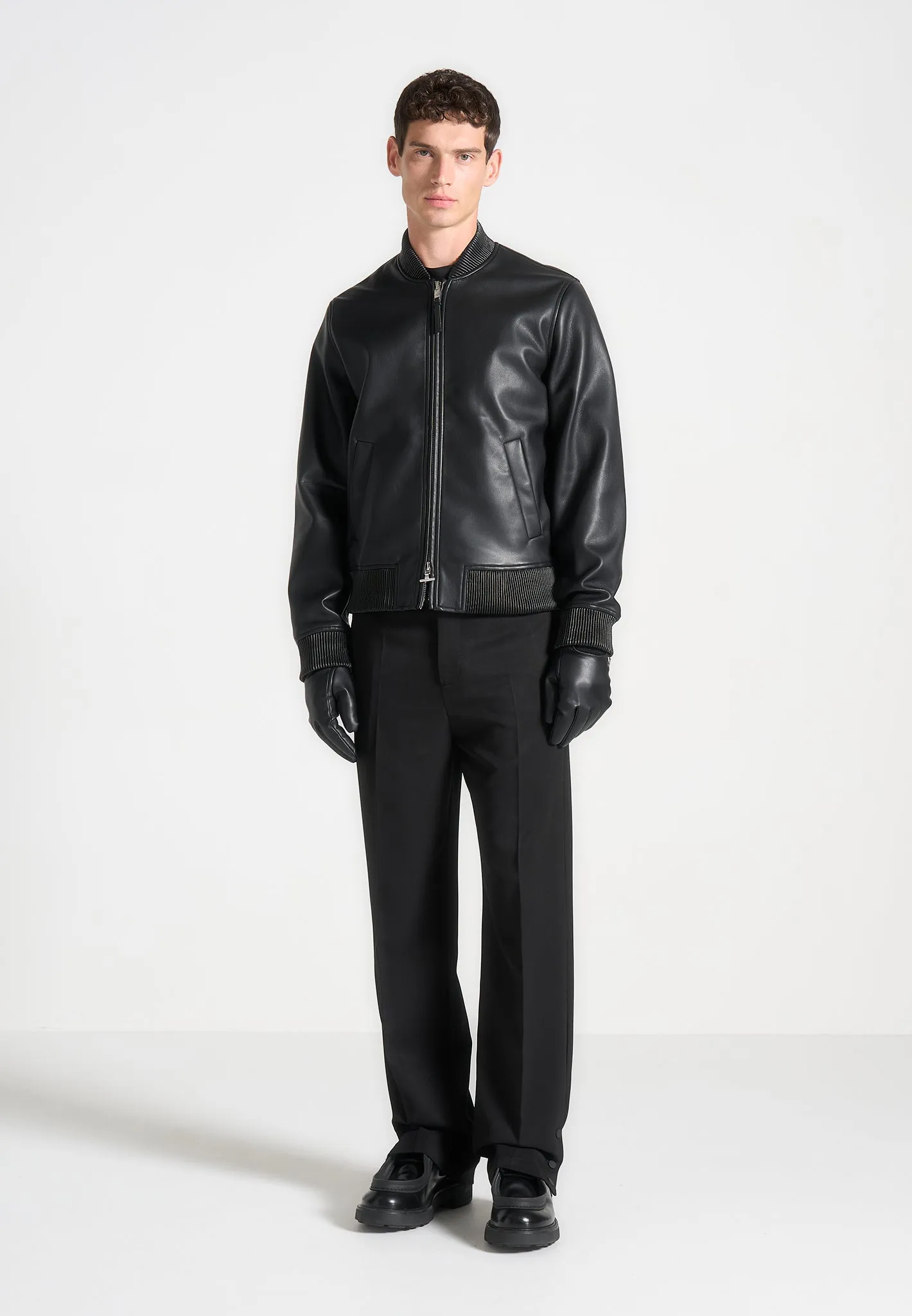 Leather and Ribbed Knit Gloves - Black sold by Maniere De Voir product image thumbnail 4