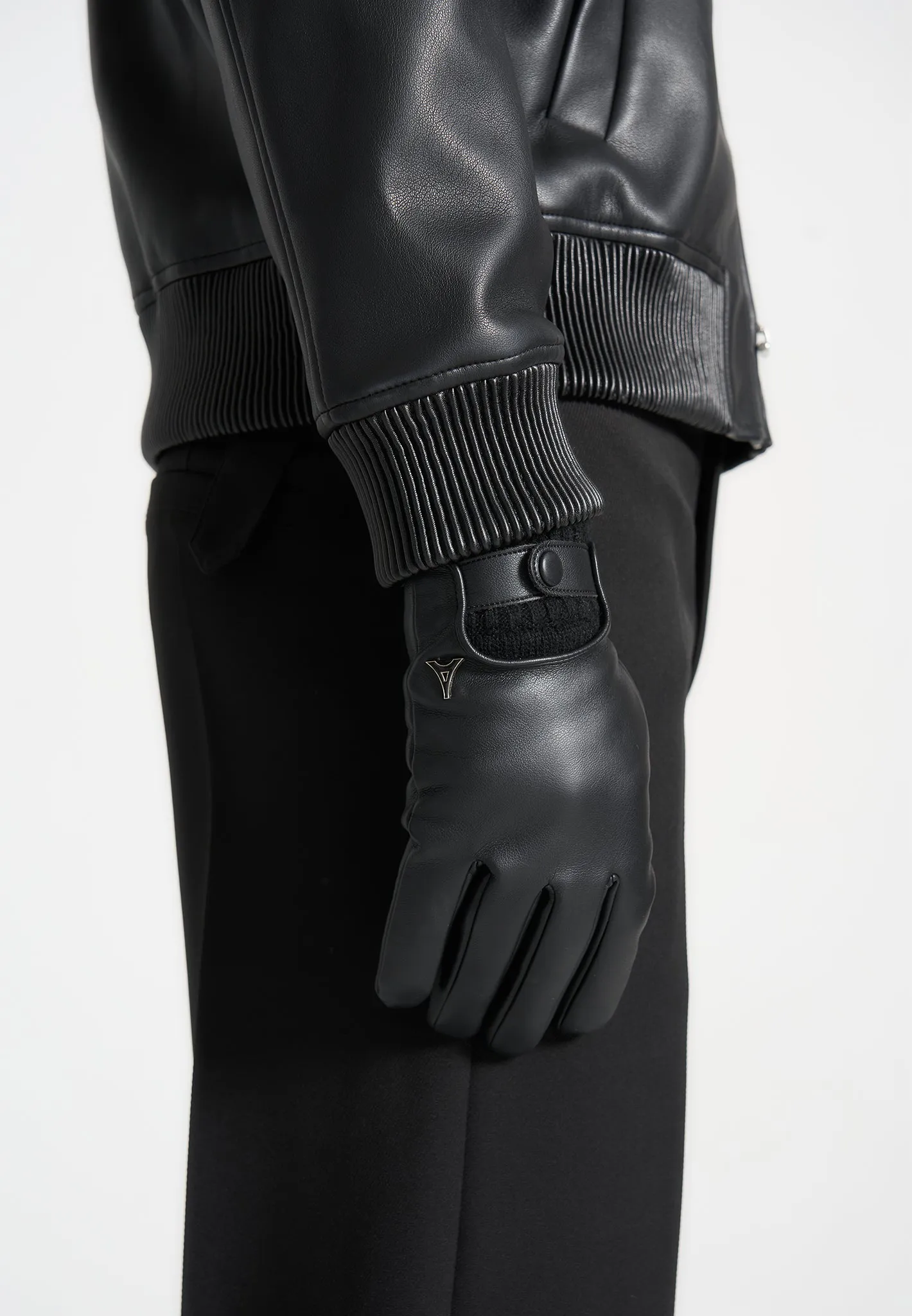 Leather and Ribbed Knit Gloves - Black sold by Maniere De Voir product image thumbnail 3