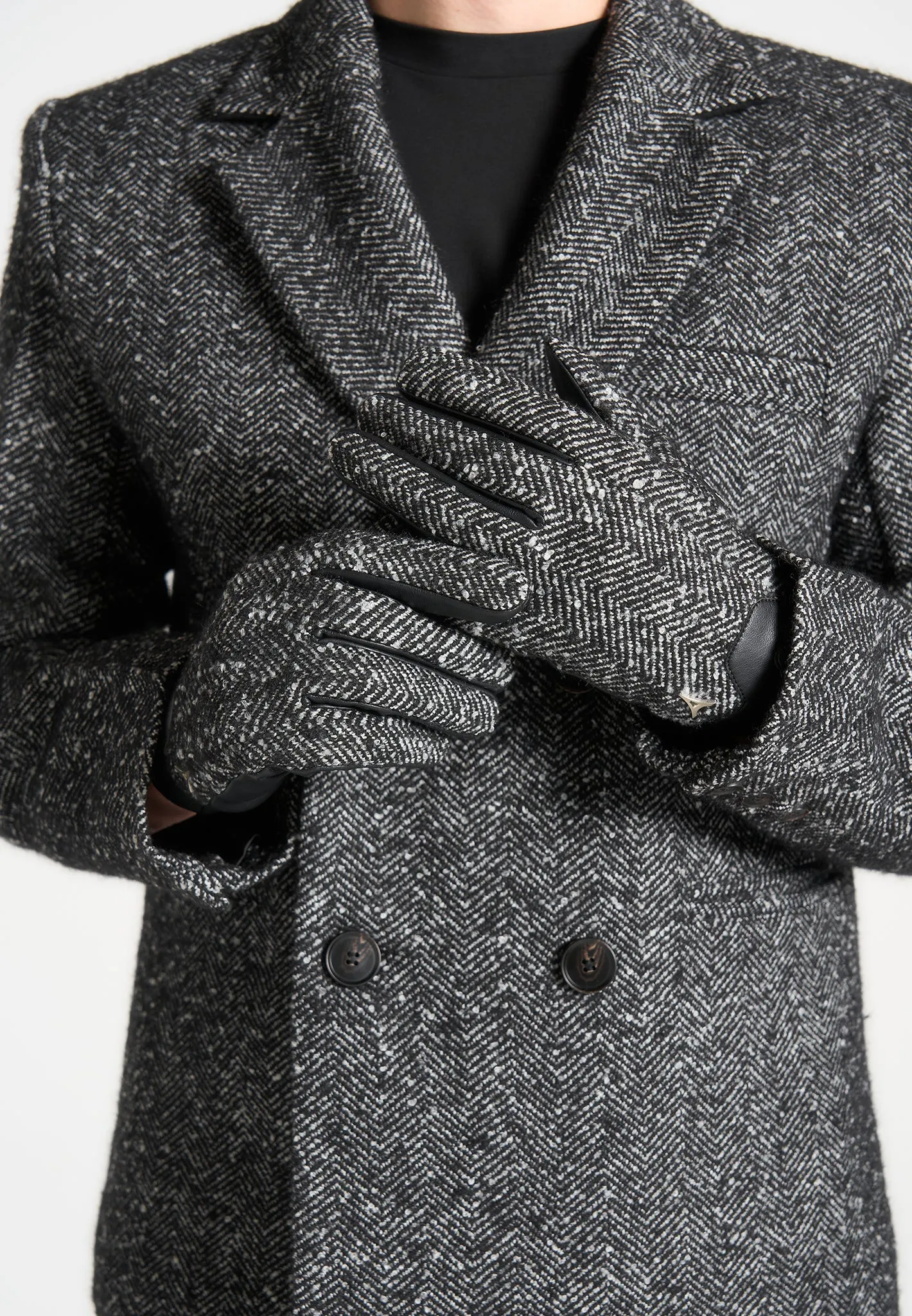 Leather and Herringbone Gloves - Black sold by Maniere De Voir product image thumbnail 2