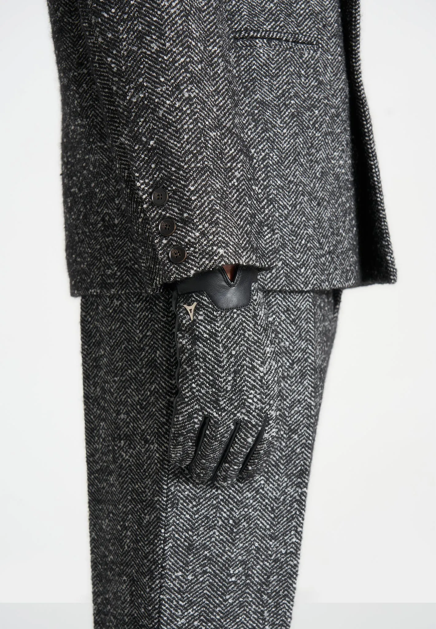 Leather and Herringbone Gloves - Black sold by Maniere De Voir