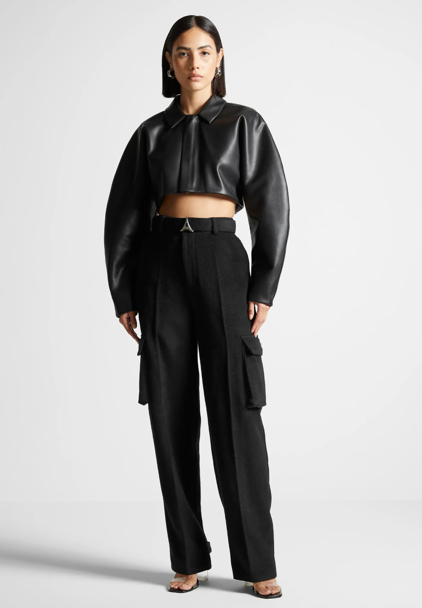 Leather Super Cropped Jacket - Black sold by Maniere De Voir product image thumbnail 3