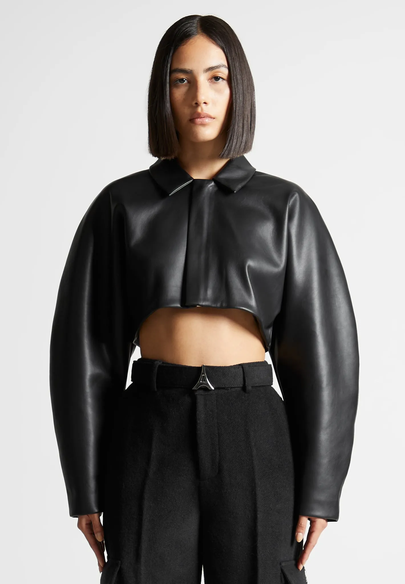 Leather Super Cropped Jacket - Black sold by Maniere De Voir product image thumbnail 4