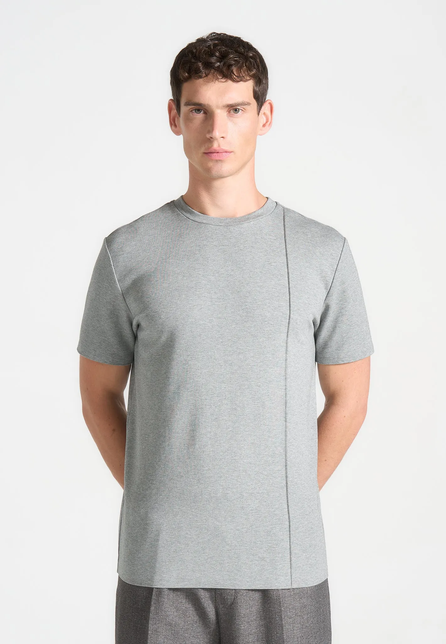 Bruno - Regular Fit Cotton T-Shirt with Pintuck - Grey sold by Maniere De Voir product image thumbnail 3