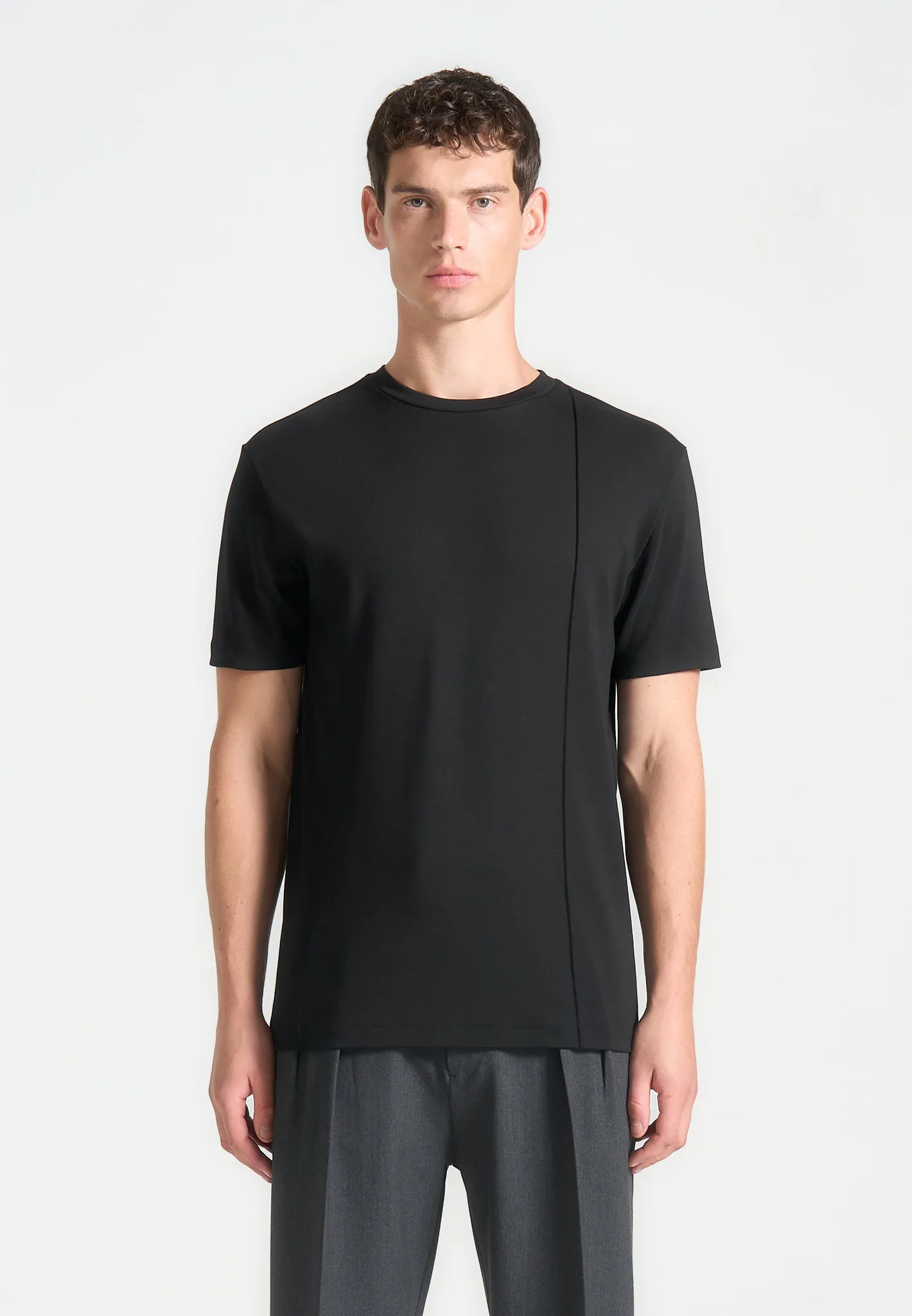Bruno - Regular Fit Cotton T-Shirt with Pintuck - Black sold by Maniere De Voir