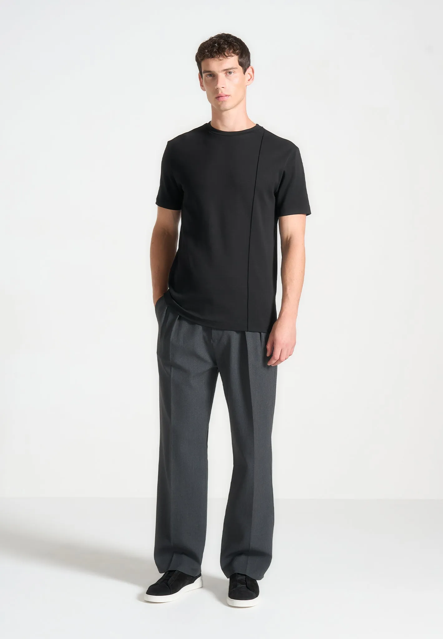 Bruno - Regular Fit Cotton T-Shirt with Pintuck - Black sold by Maniere De Voir product image thumbnail 2