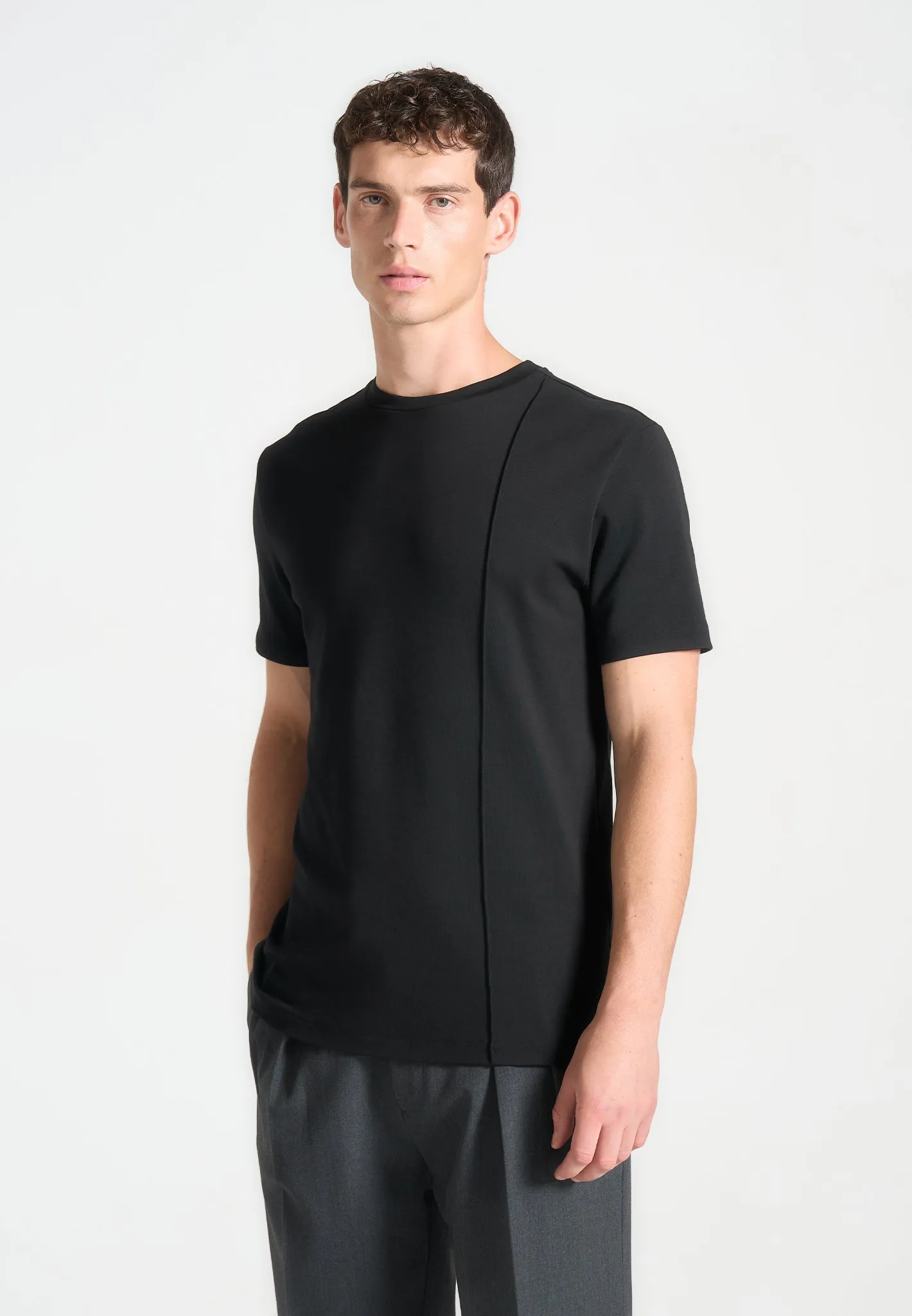 Bruno - Regular Fit Cotton T-Shirt with Pintuck - Black sold by Maniere De Voir product image thumbnail 3