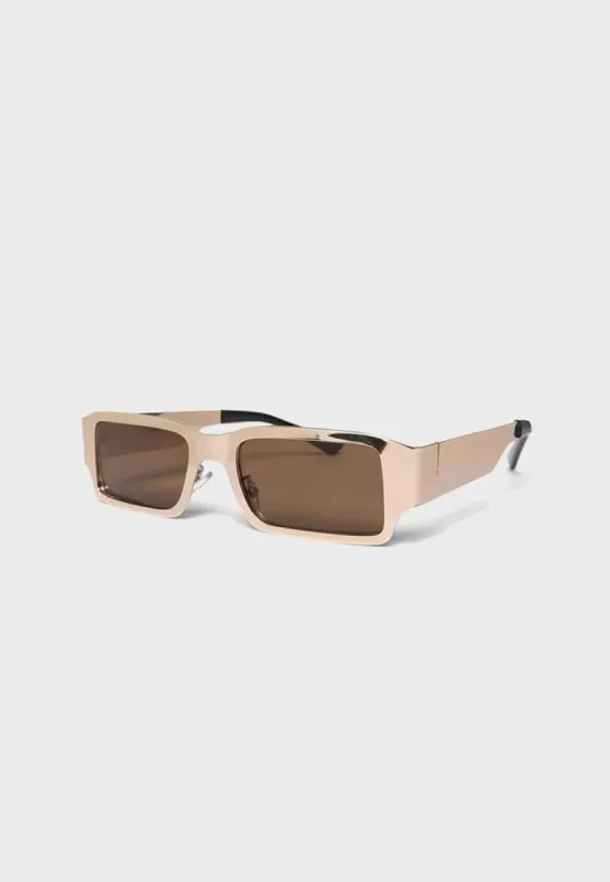 Rectangle Stainless Steel Sunglasses - Gold sold by Maniere De Voir
