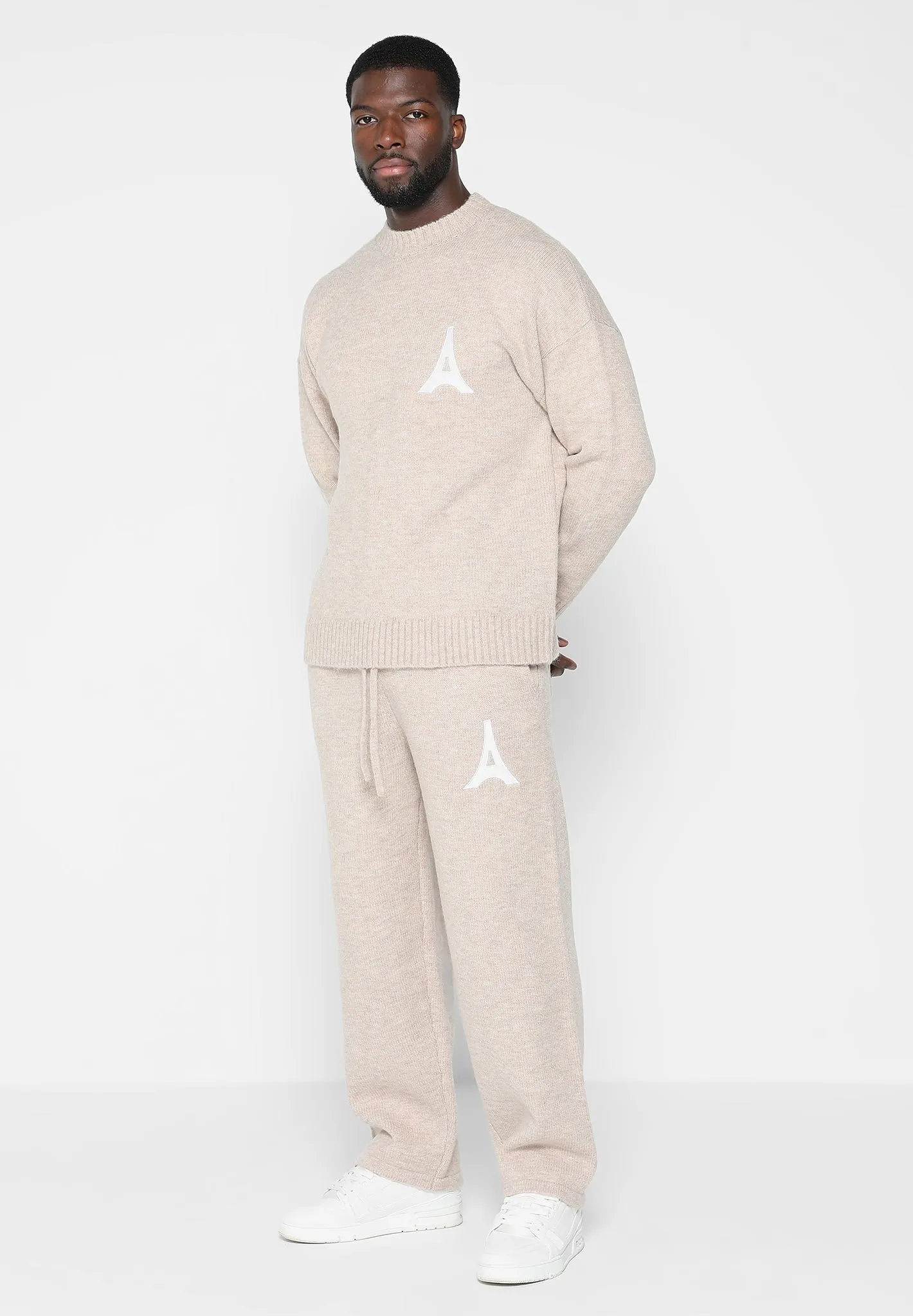 Knitted Relaxed Fit Eiffel Joggers - Beige sold by Maniere De Voir product image thumbnail 2