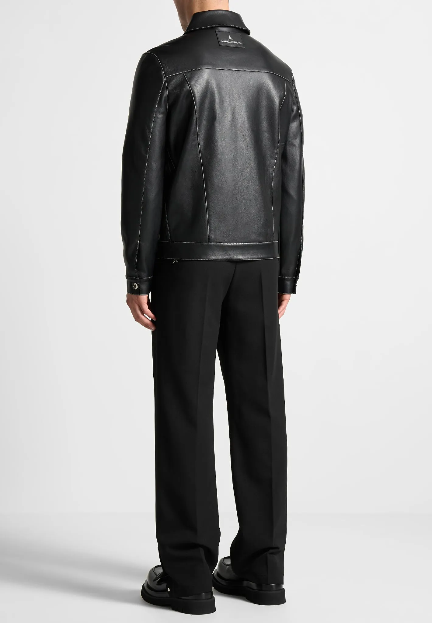 Leather Contrast Stitch Jacket - Black sold by Maniere De Voir product image thumbnail 5
