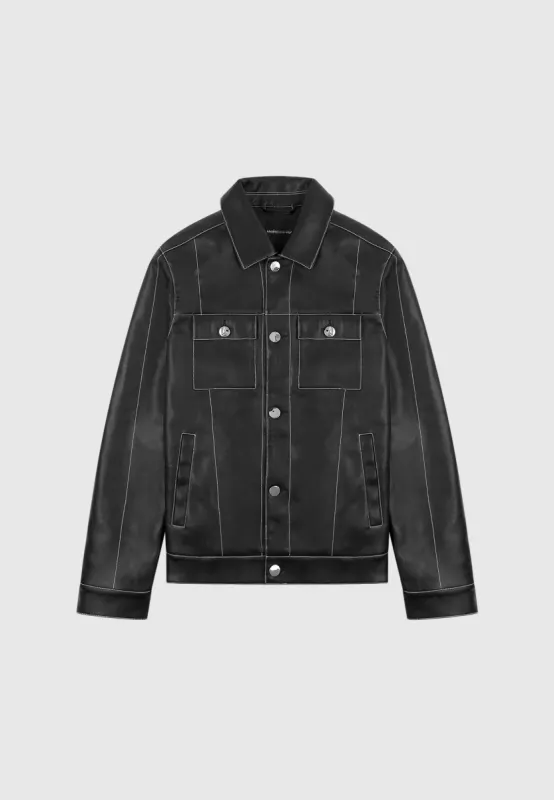 Leather Contrast Stitch Jacket - Black sold by Maniere De Voir