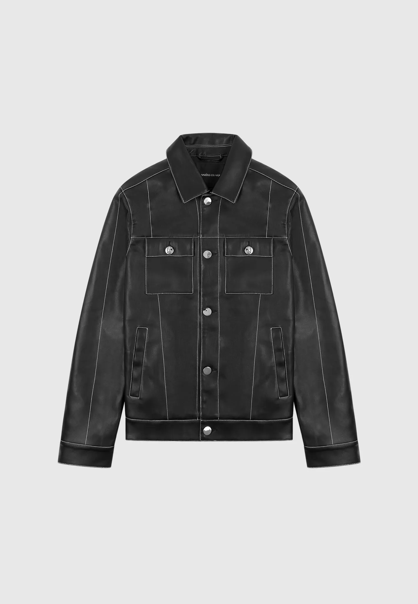 Leather Contrast Stitch Jacket - Black sold by Maniere De Voir