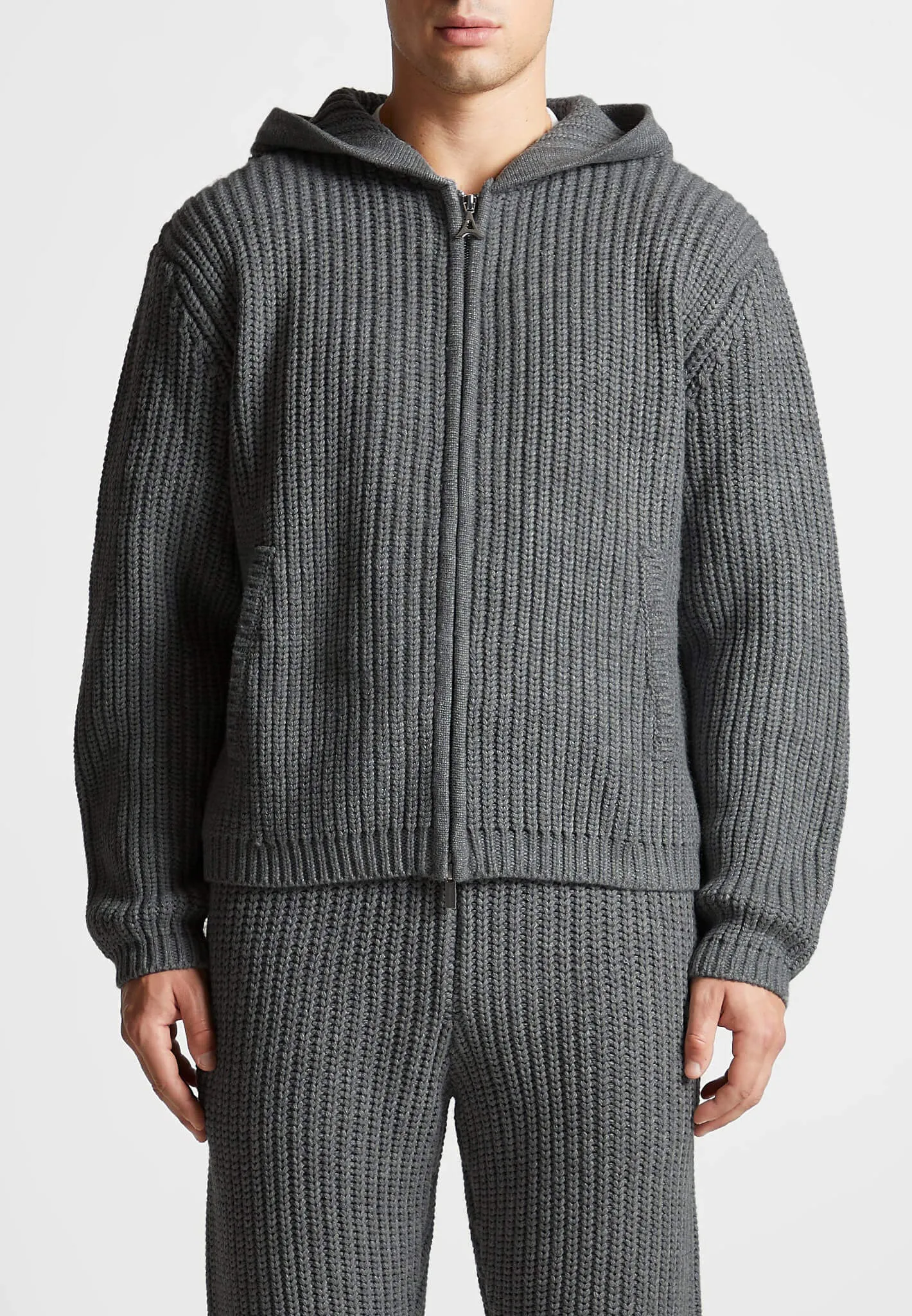 Chunky Knit Zip Through Hoodie - Charcoal Grey sold by Maniere De Voir product image thumbnail 3