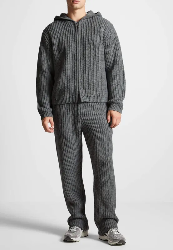 Chunky Knit Zip Through Hoodie - Charcoal Grey sold by Maniere De Voir