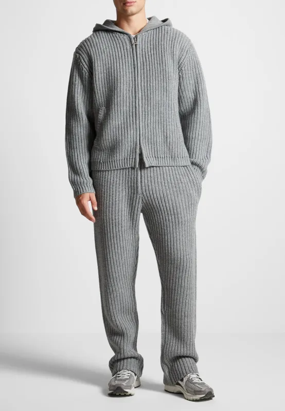 Chunky Knit Zip Through Hoodie - Light Grey sold by Maniere De Voir