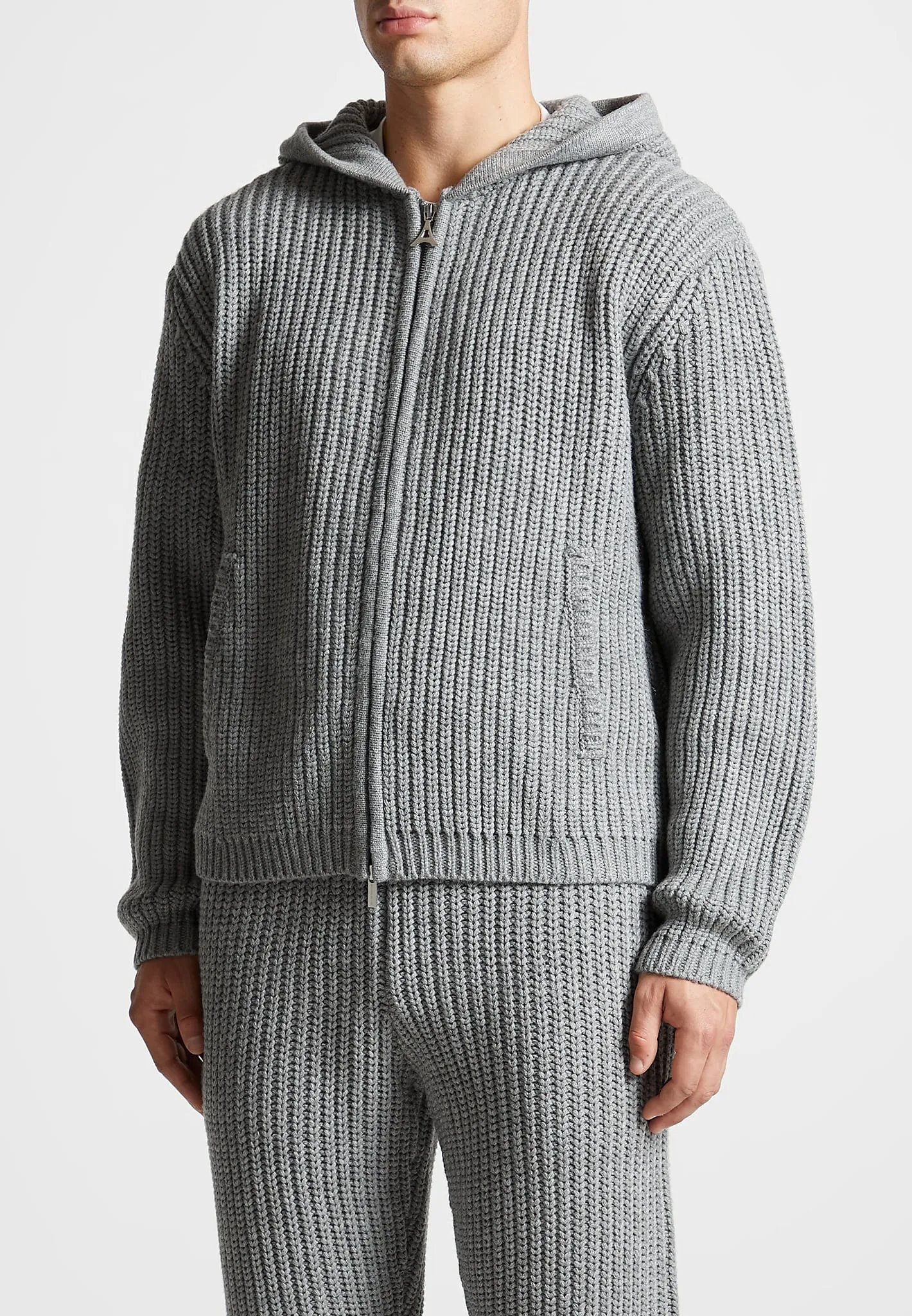 Chunky Knit Zip Through Hoodie - Light Grey sold by Maniere De Voir product image thumbnail 4