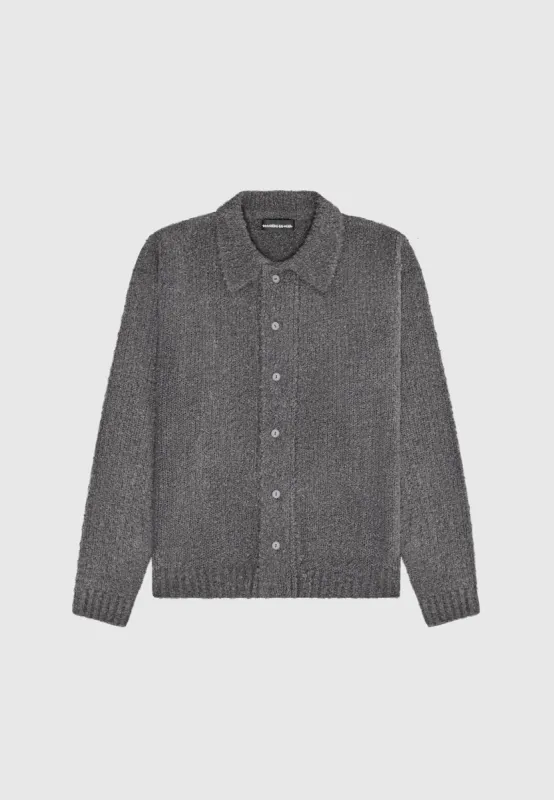 Boucle Knit Button Up Cardigan - Grey sold by Maniere De Voir