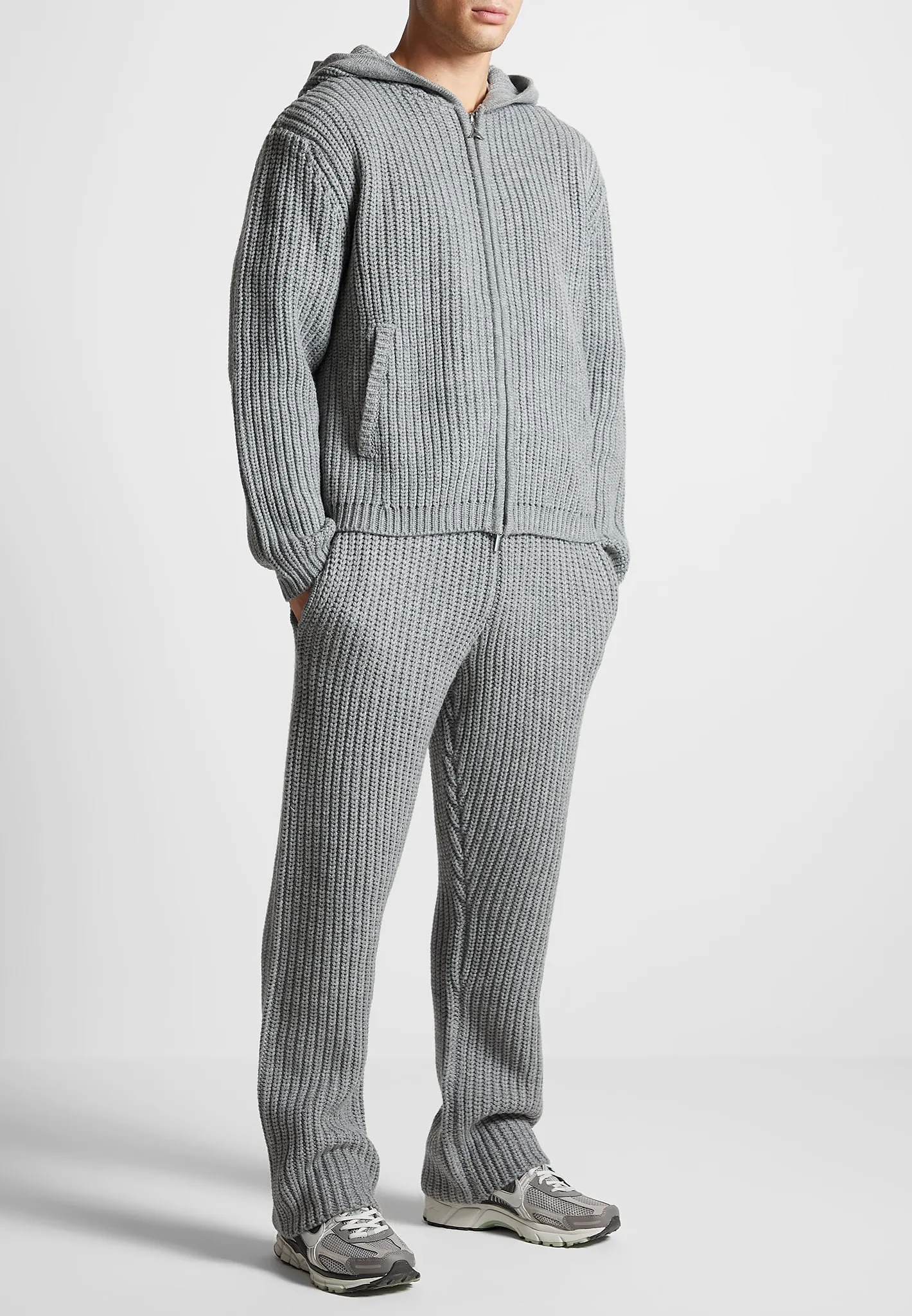 Chunky Knit Straight Leg Joggers - Light Grey sold by Maniere De Voir product image thumbnail 4